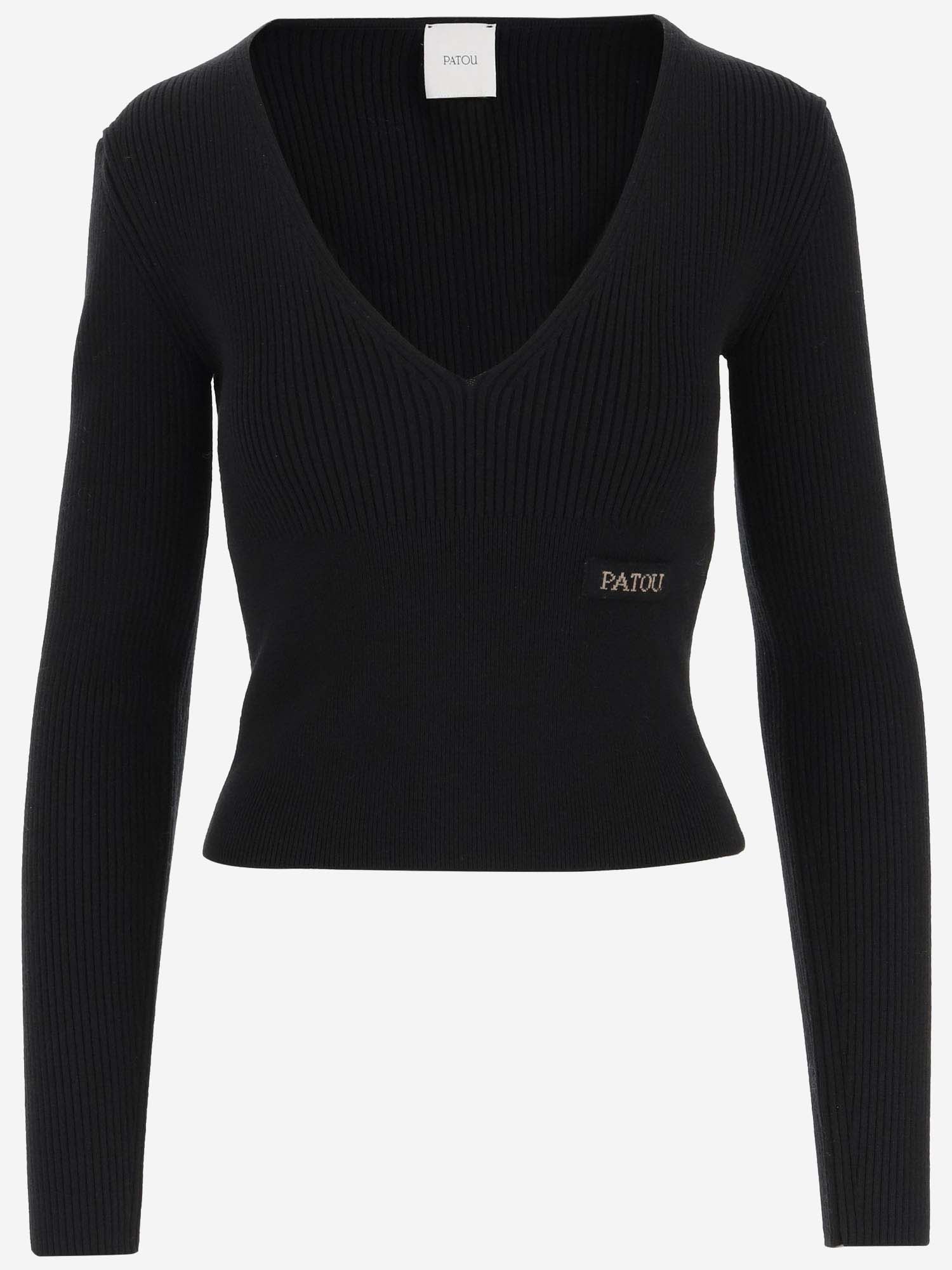 Shop Patou Wool Blend Sweater With Logo In Black