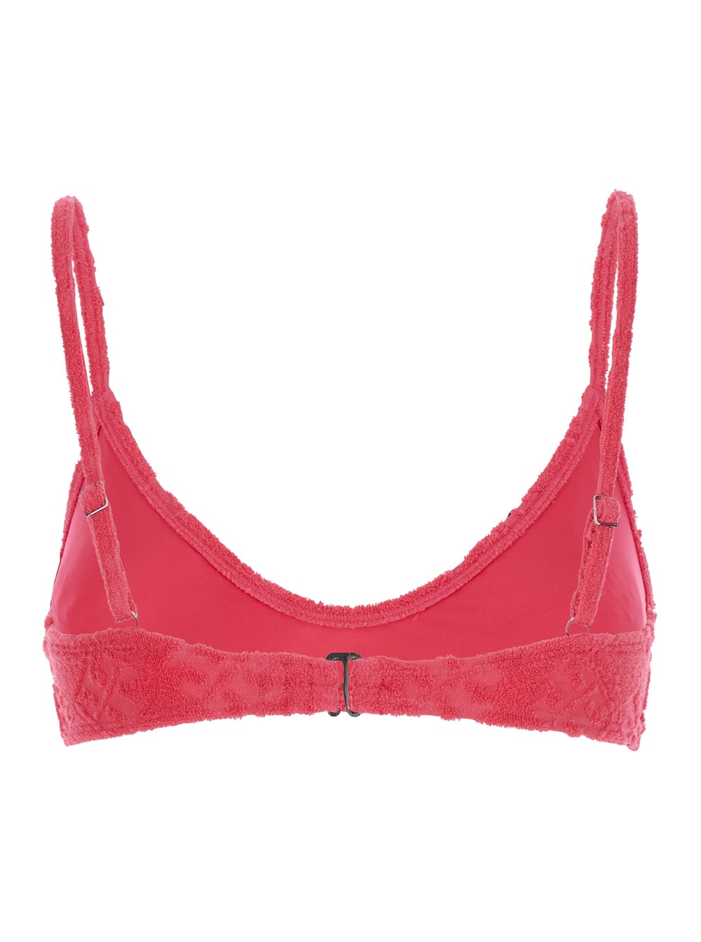 Tory Burch Terry Pink Bikini Top With Adjustable Spaghetti Straps And All-over Logo Embroidery In Cotton Blend In Red