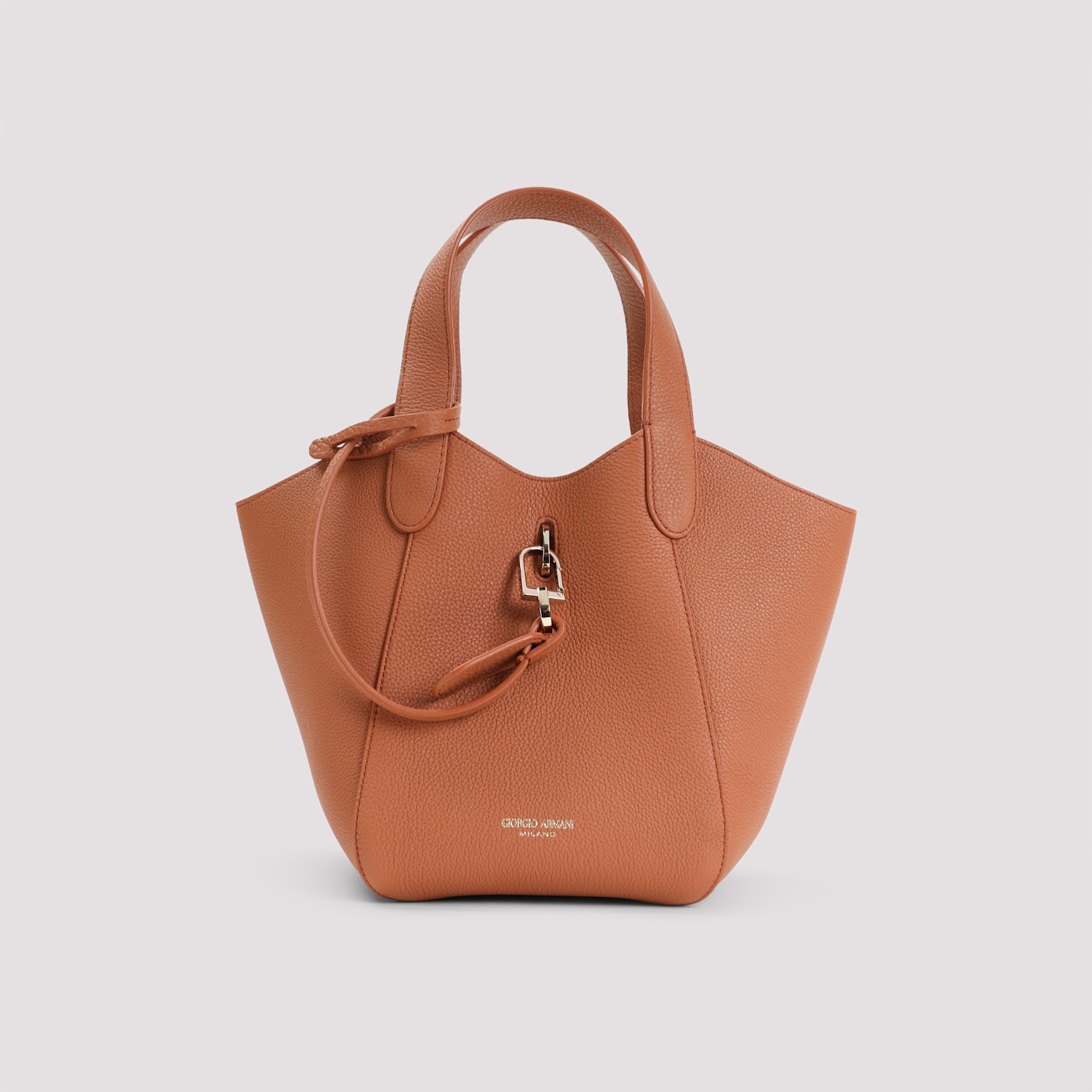 Giorgio Armani Logo Stamp Leather Top Handle Bag In Honey