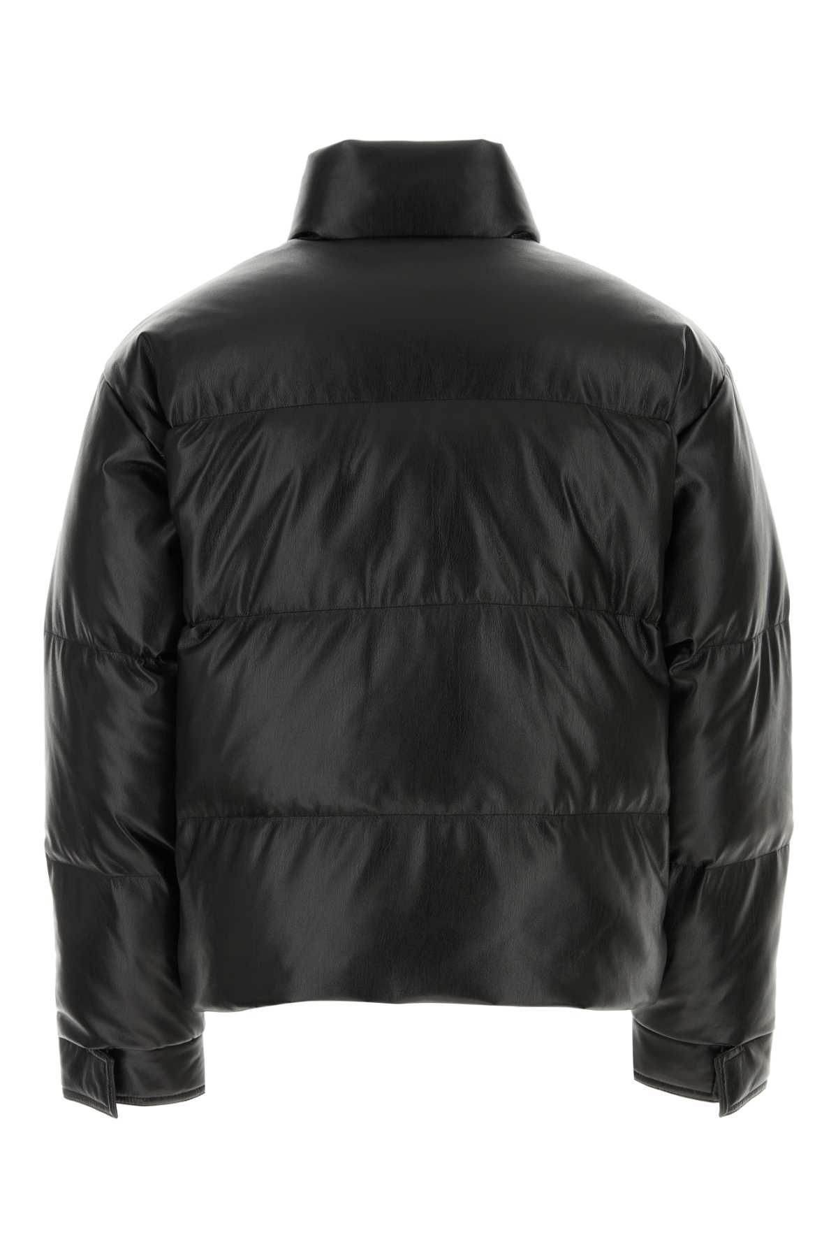 Shop Nanushka Black Synthetic Leather Marron Down Jacket