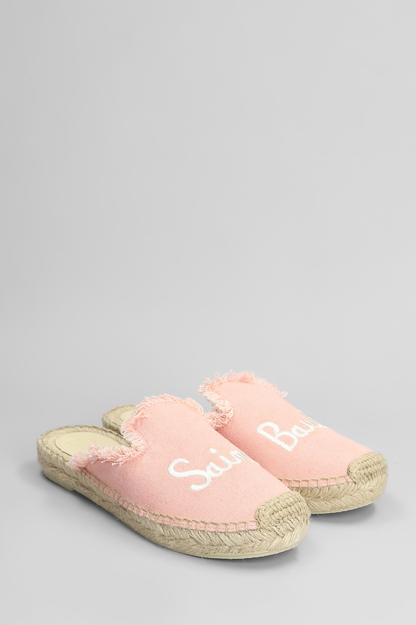 Mc2 Saint Barth Isa Fringe Slipper-mule In Rose-pink Canvas In Pink