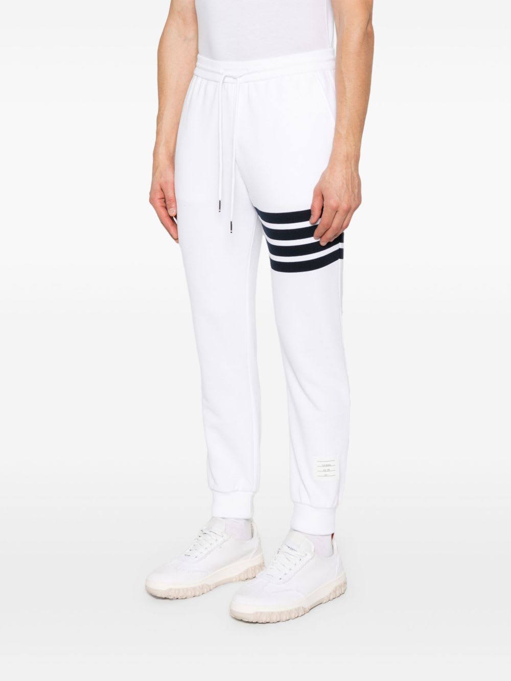 Thom Browne Cotton Sweatpants With Signature Stripe Detail In White