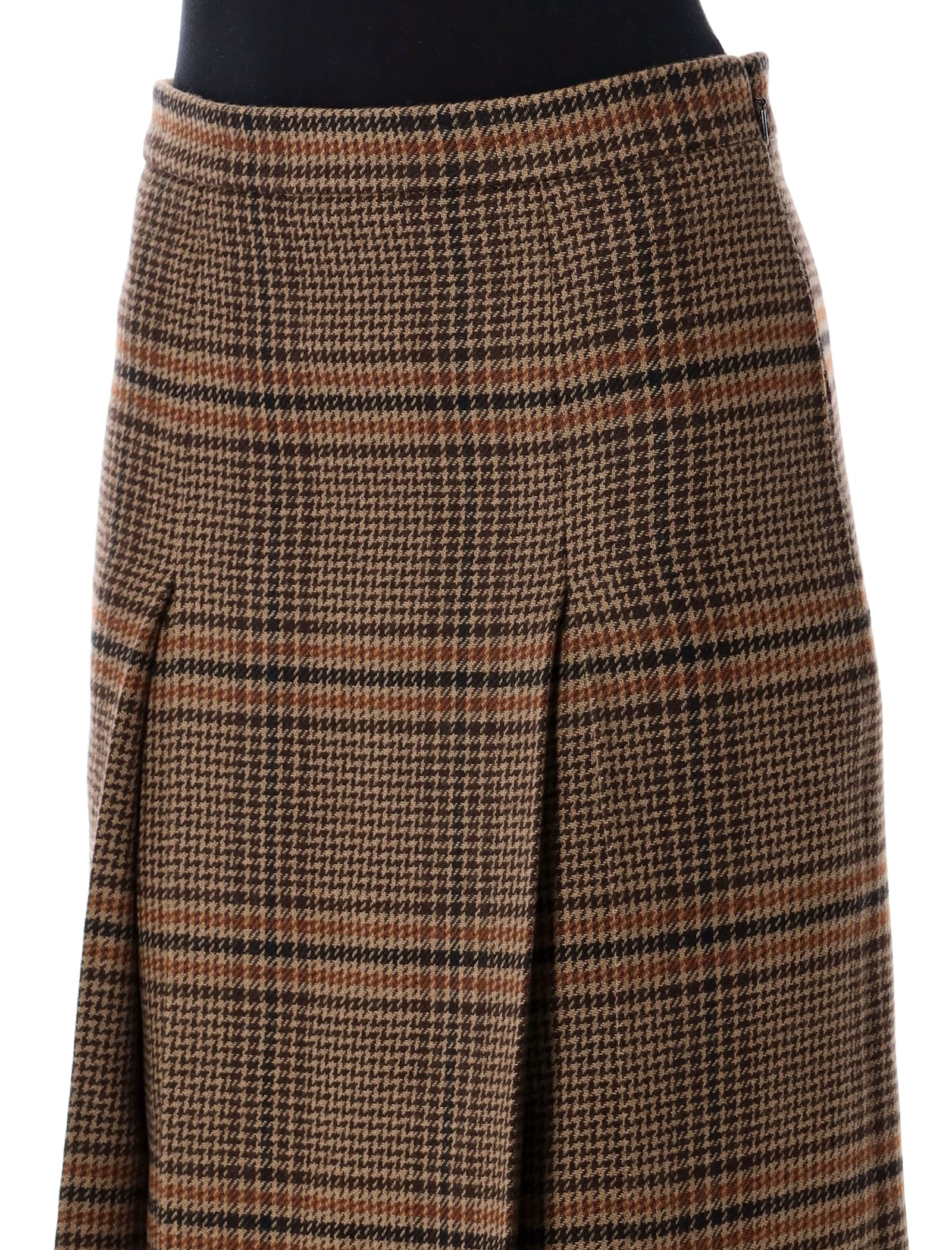 Saint Laurent Prince Of Wales Wool Midi Skirt In Brown