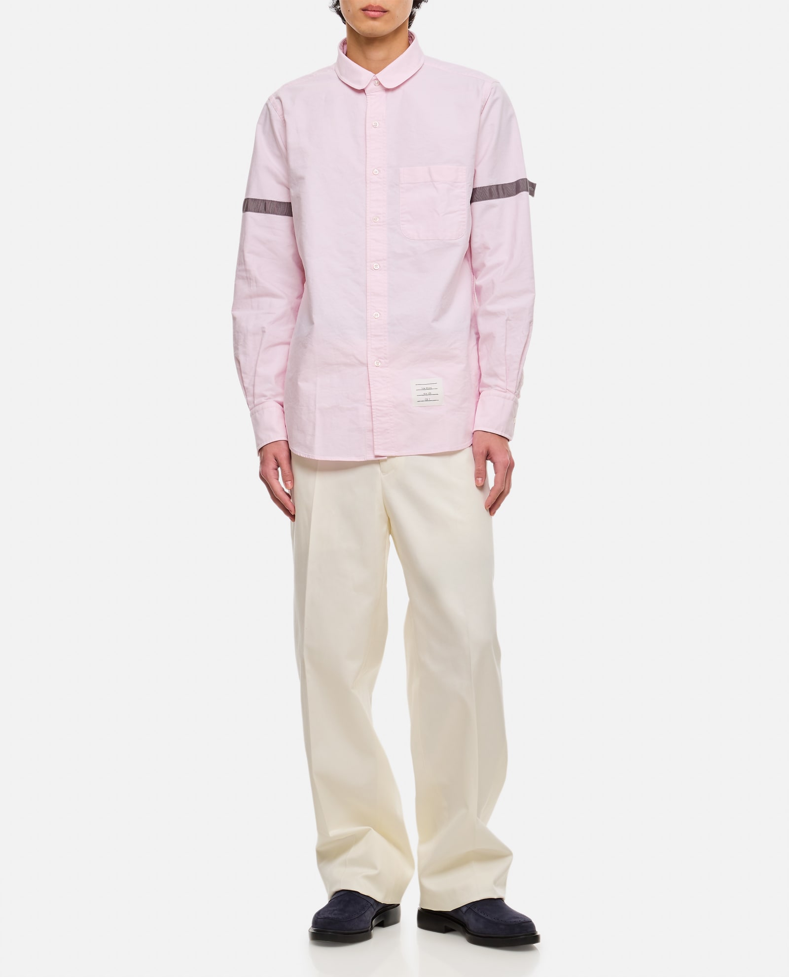 Shop Thom Browne Straight Fit Mini Round Collar Cotton Shirt In Pink