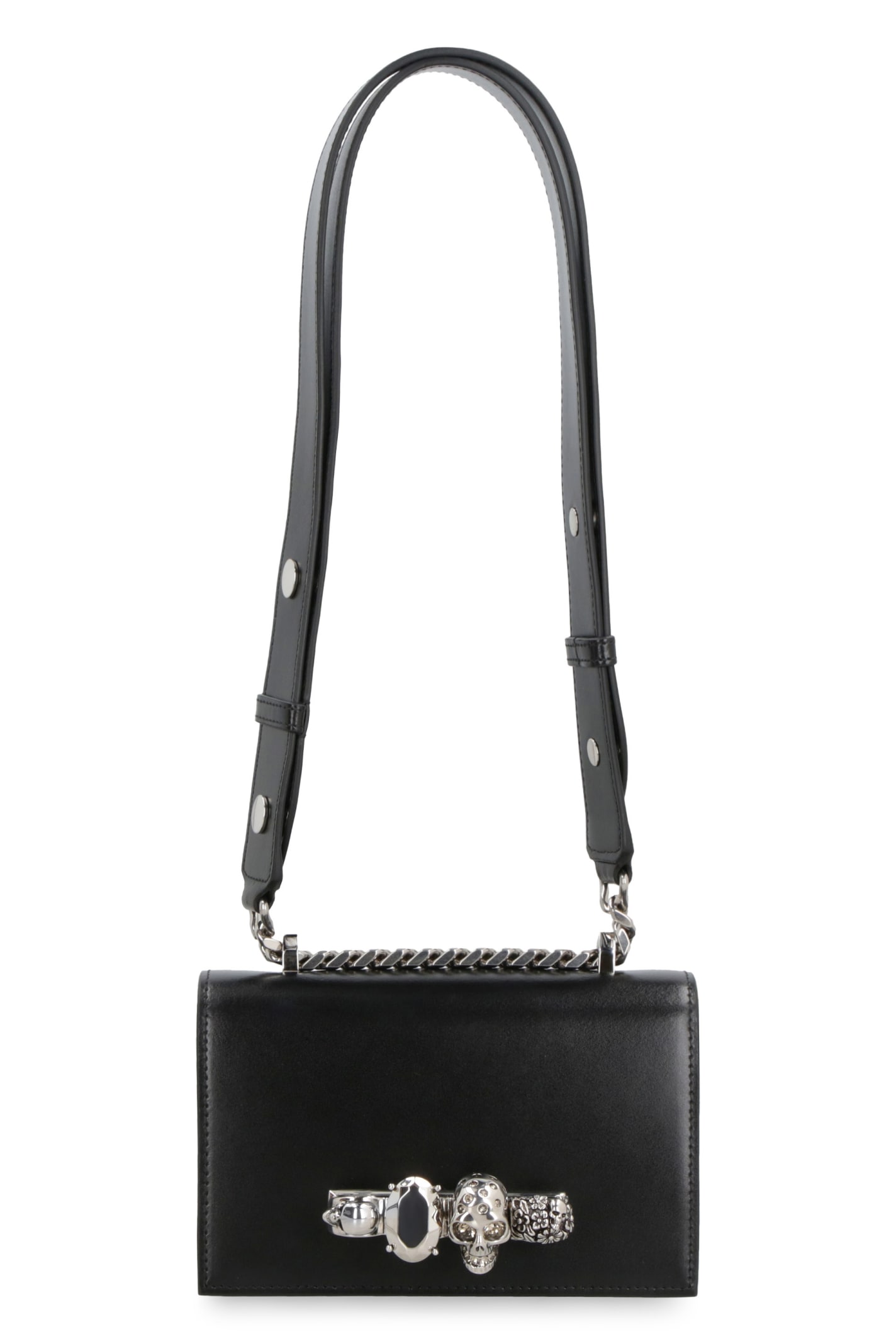 Shop Alexander Mcqueen Biker Jewelled Satchel Mini Leather Bag In Black