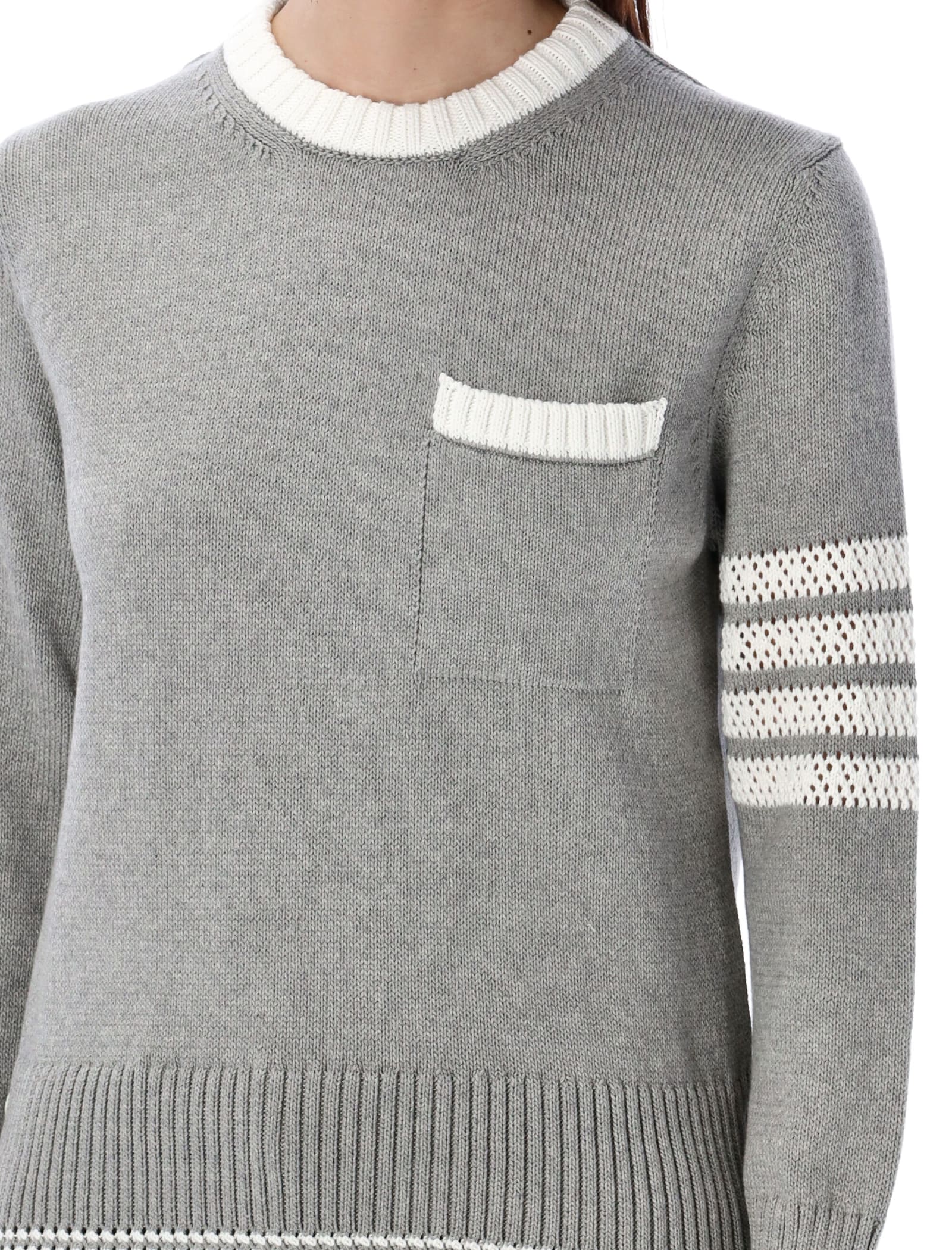 Shop Thom Browne Pointelle-knit 4-bar Jumper In Lt Grey