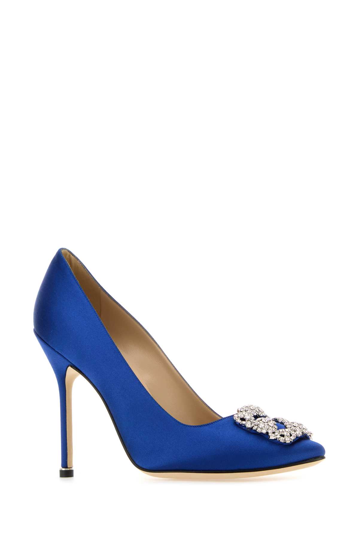Manolo Blahnik Satin Hangisi 105 Pumps With Jewel Embellishment In Blue