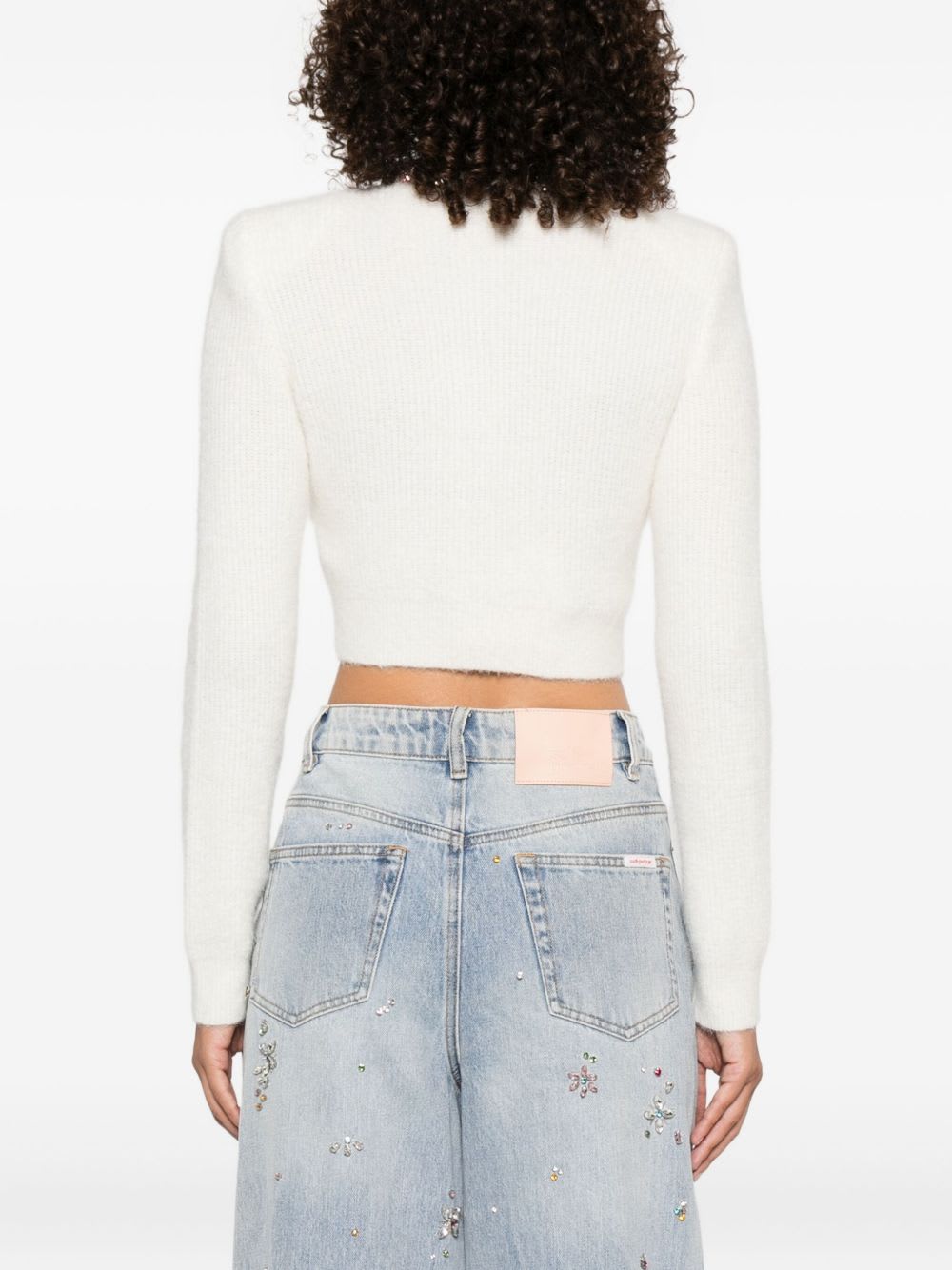 Self-portrait Cardigan With White Decorated Finishes In White