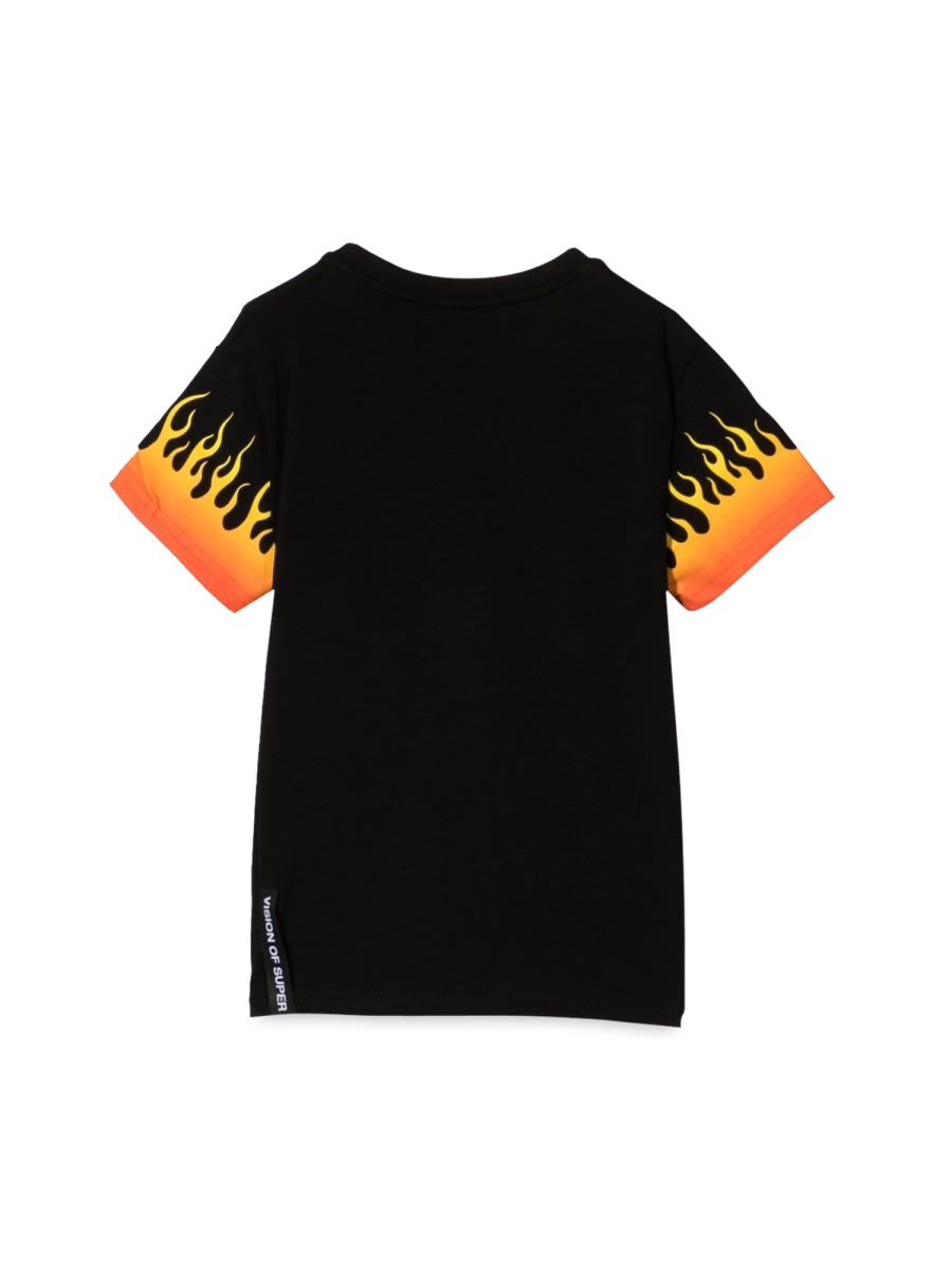 Vision Of Super Black Tshirt With Shaded Red Flames In Black