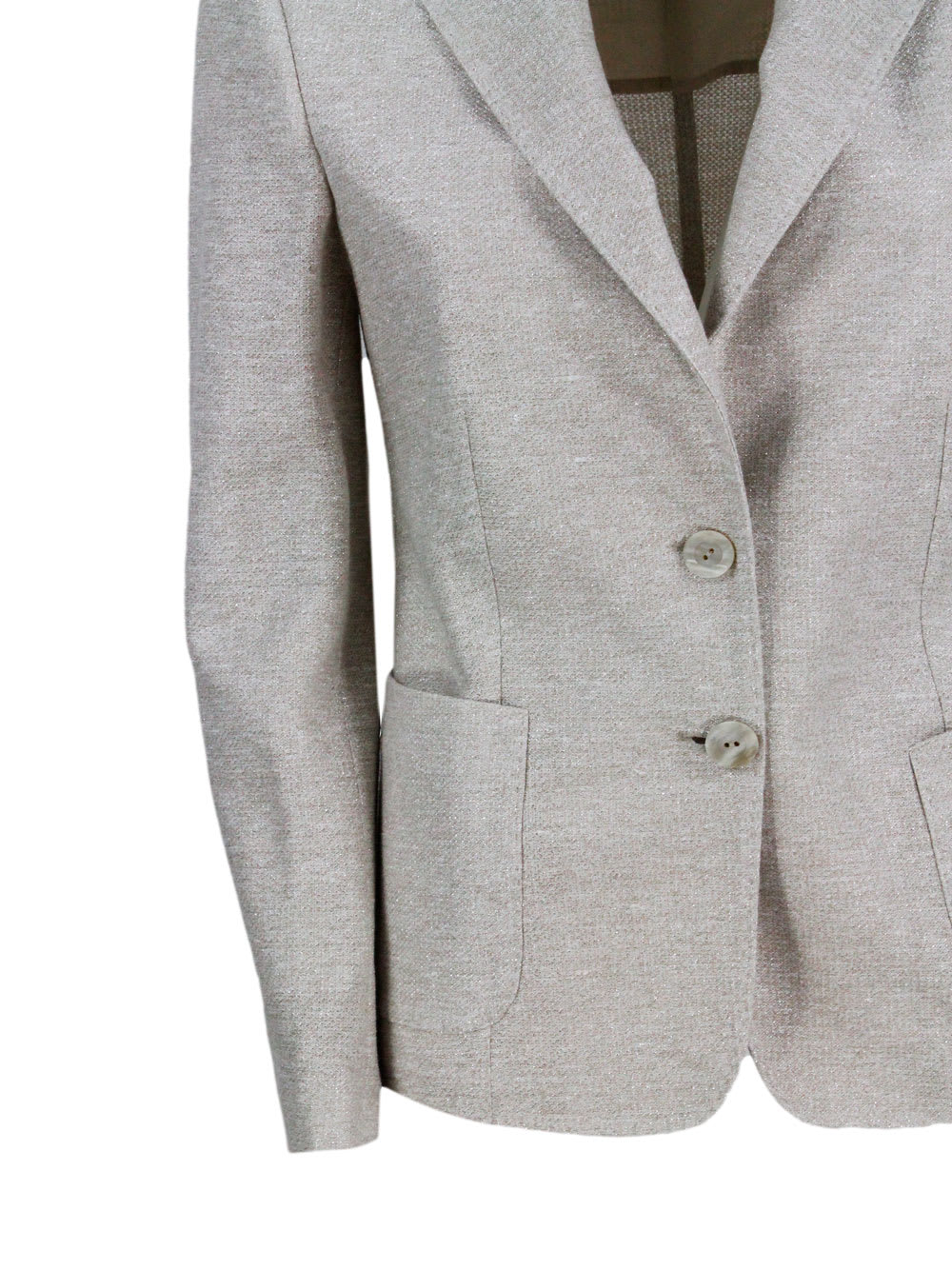 Shop Barba Napoli Single-breasted Two-button Jacket Made Of Linen And Cotton And Embellished With Bright Lurex Threads In Gold