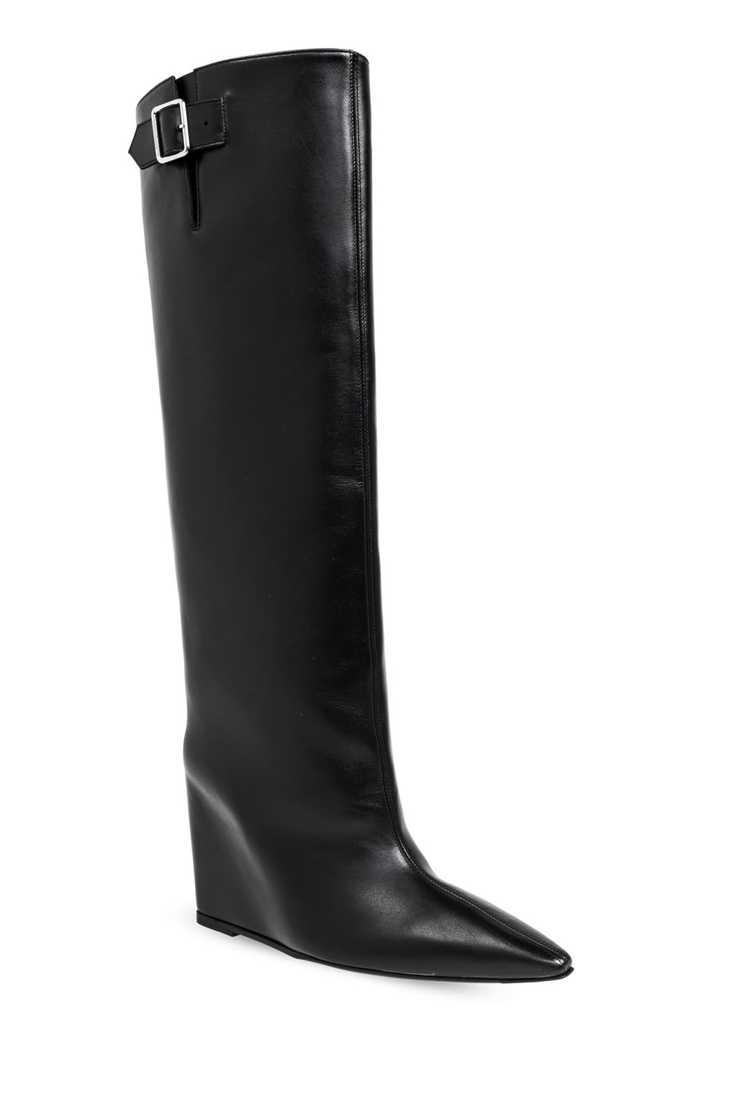 Courrèges Astro Pointed-toe Buckle-detailed Boots In Black