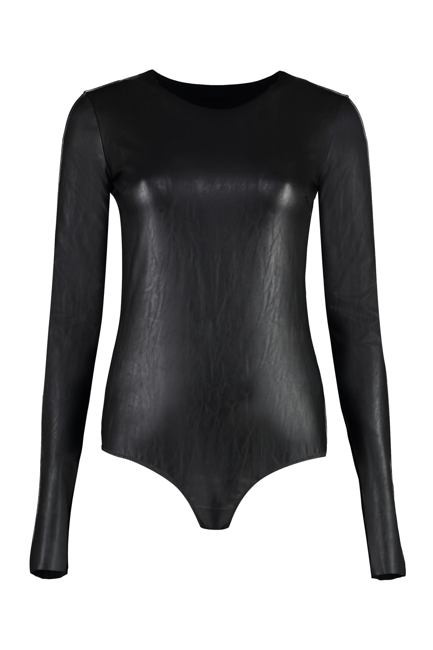 Shop Mm6 Maison Margiela Faux Leather Bodysuit In Black