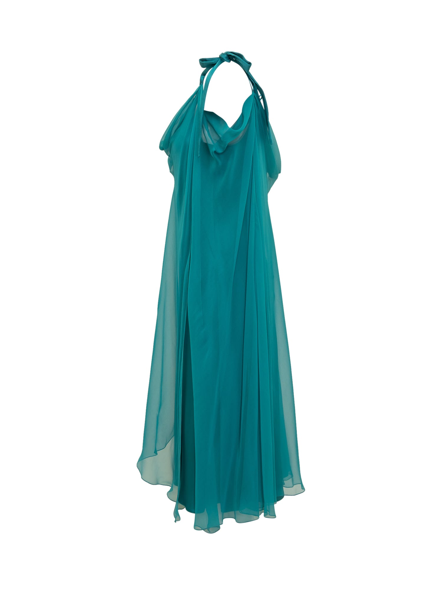 Shop Alberta Ferretti Silk Chiffon Dress In Verde