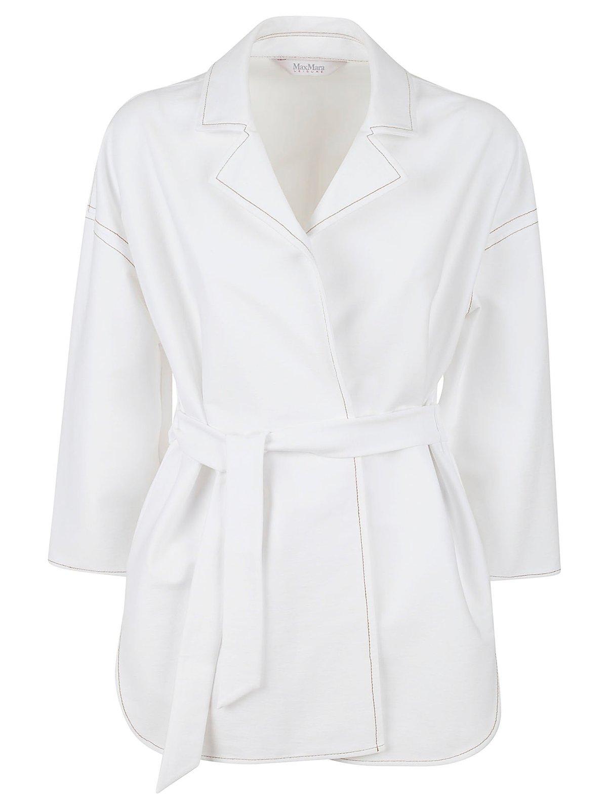 Shop Max Mara Belted Long-sleeved Jacket In White