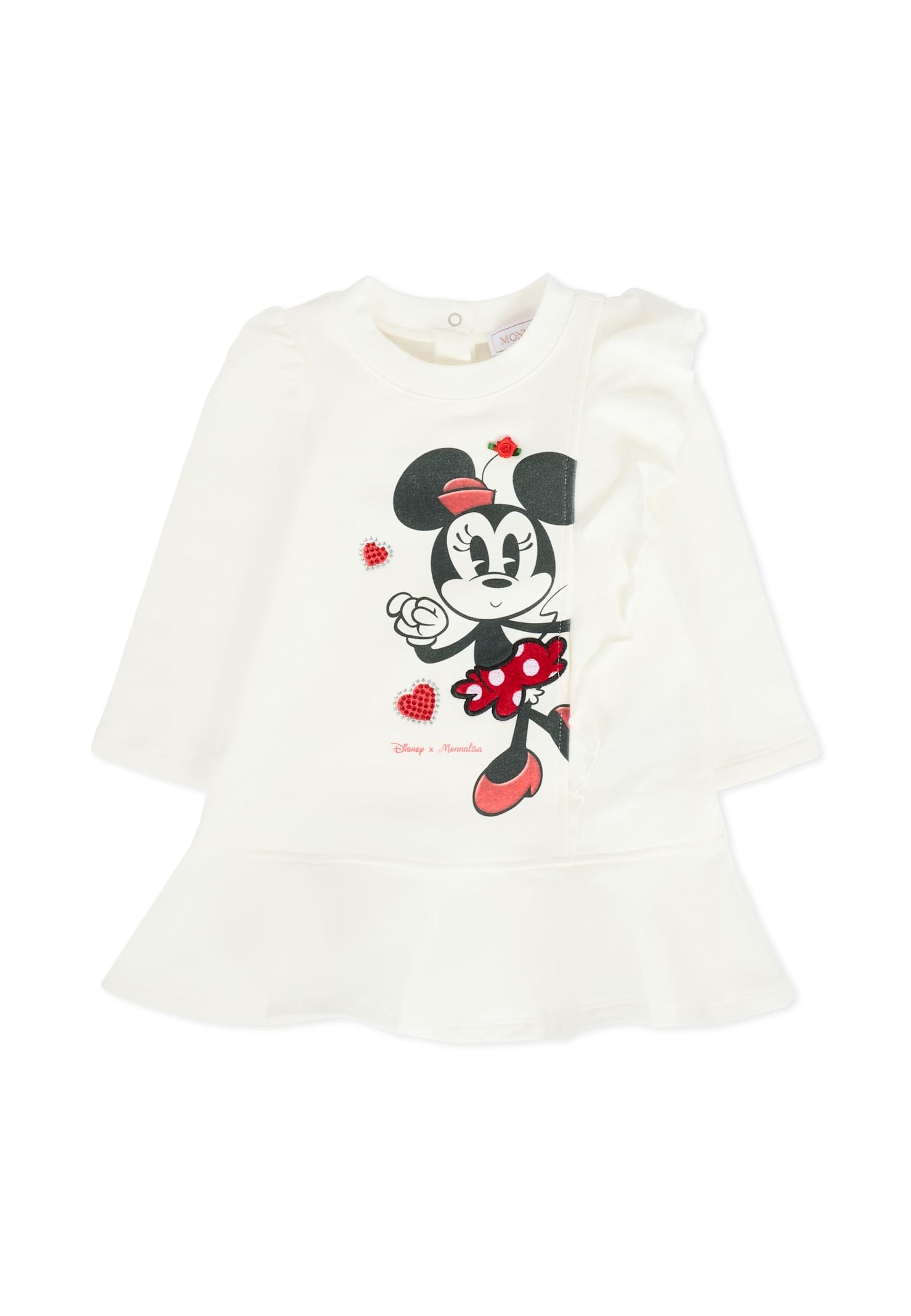Monnalisa Ivory Dress For Baby Girl With Minnie In White