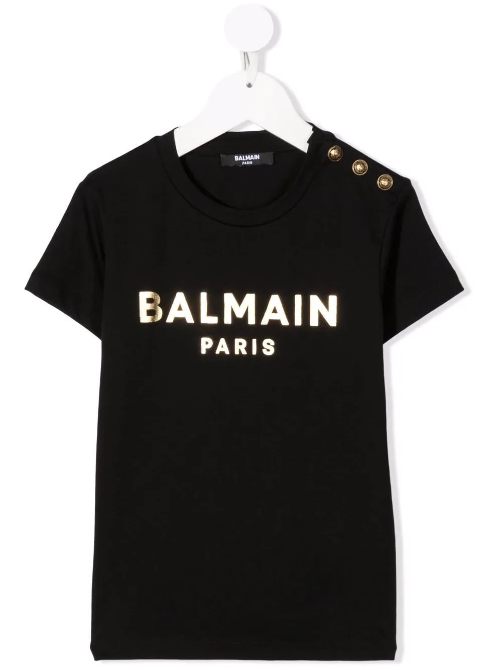 Balmain Kids White T-shirt With Buttons And Golden Metallic Logo