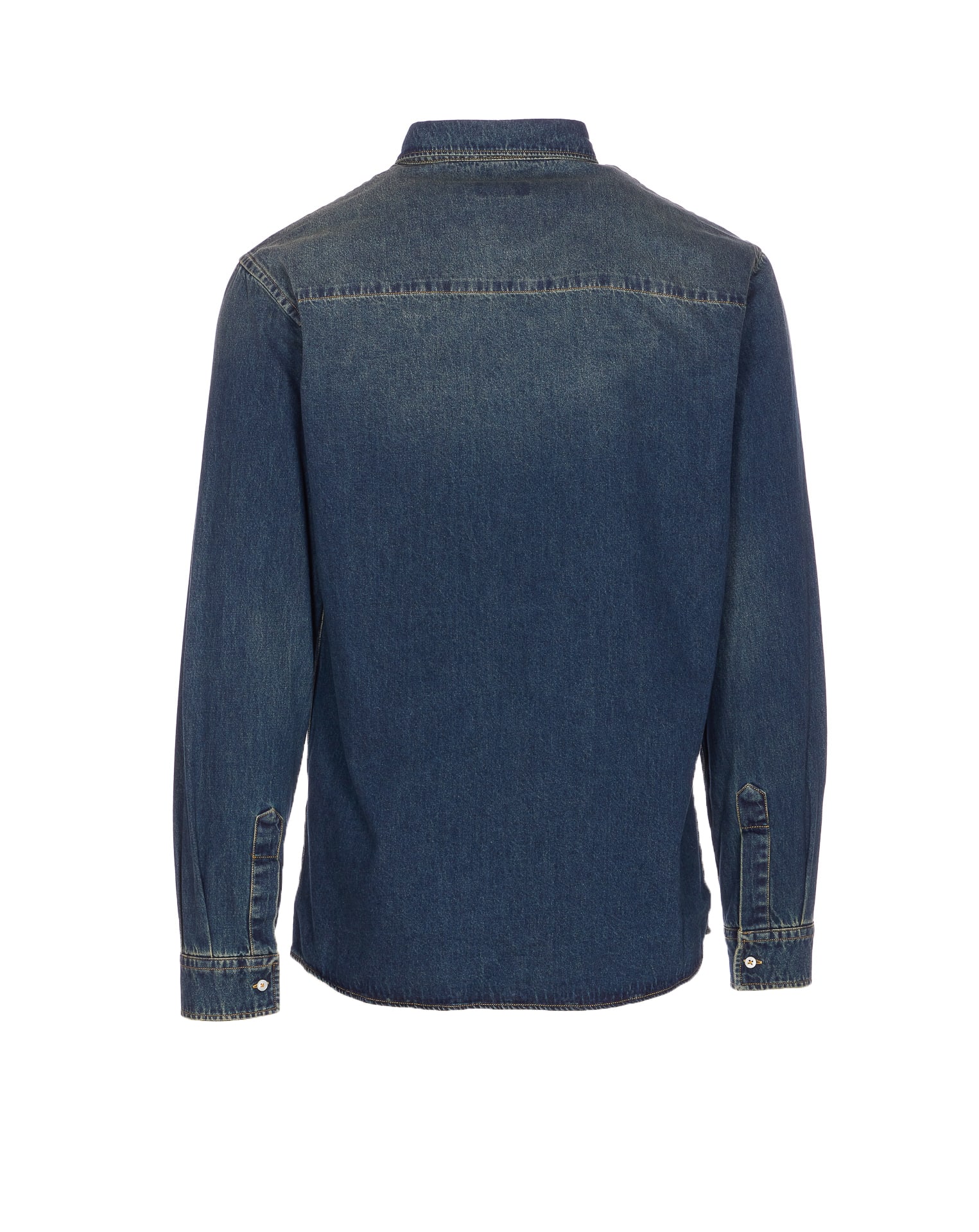 Family First Embroidered-heart Denim Shirt In Blue