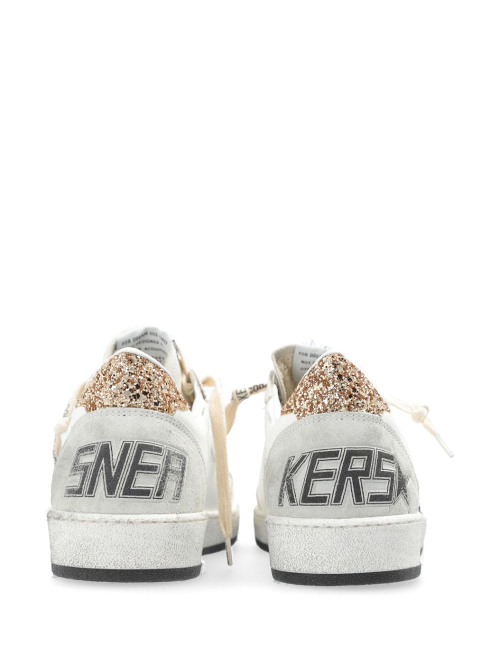 Golden Goose Ballstar White Low Top Sneakers With Glittered Star Patch On The Side And Glittered Heel With Logo L