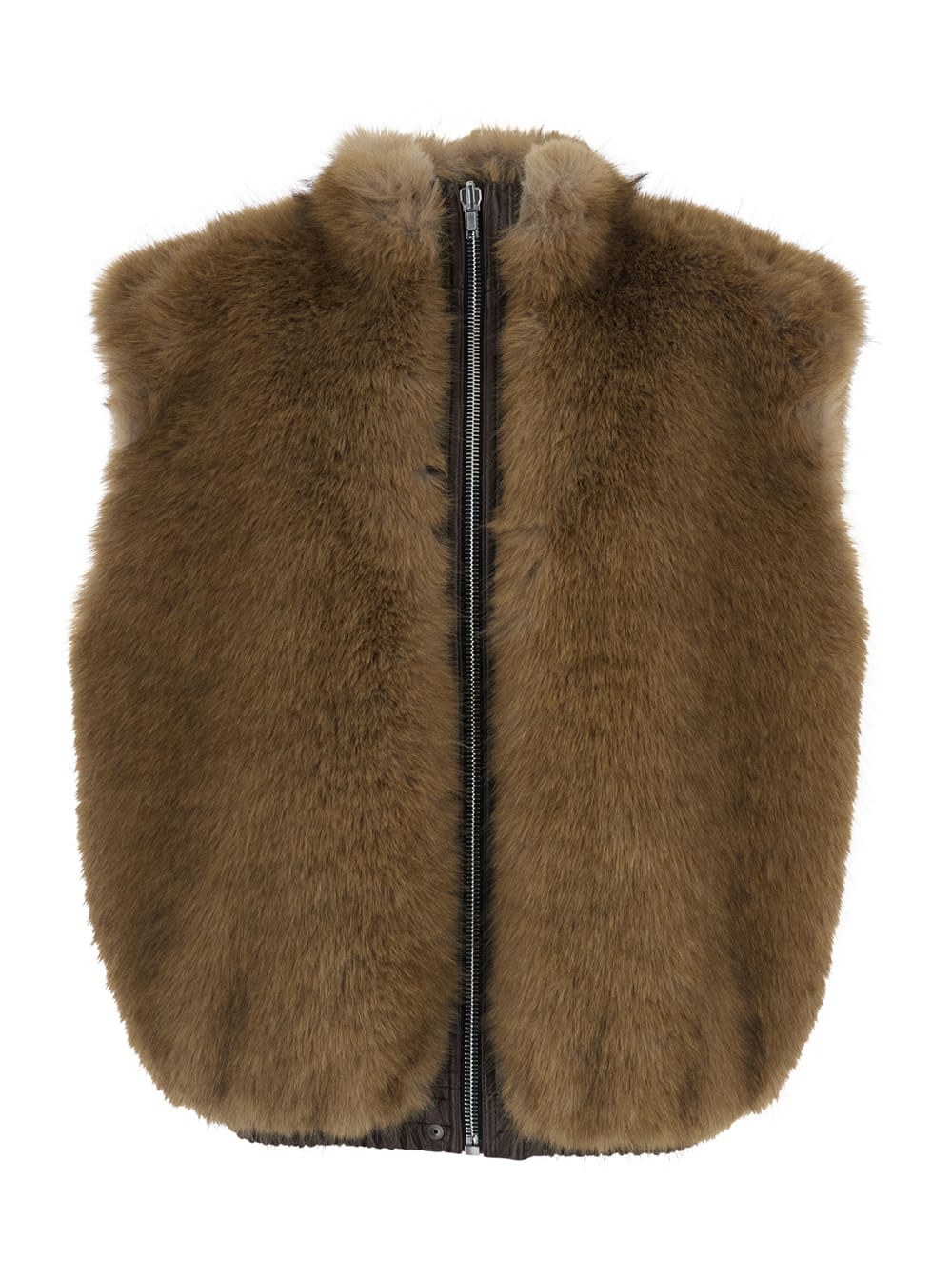 Msgm Reversible Sleeveless Jacket With Logo Patch On The Rear In Ecofur And Ecoleather Woman In Brown