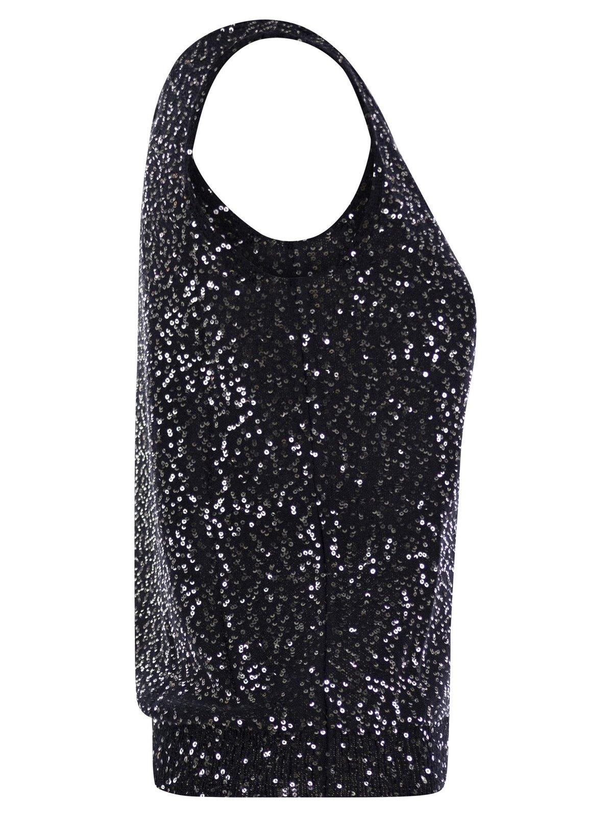 Shop Weekend Max Mara Sequin Embellished V-neck Top In Blue