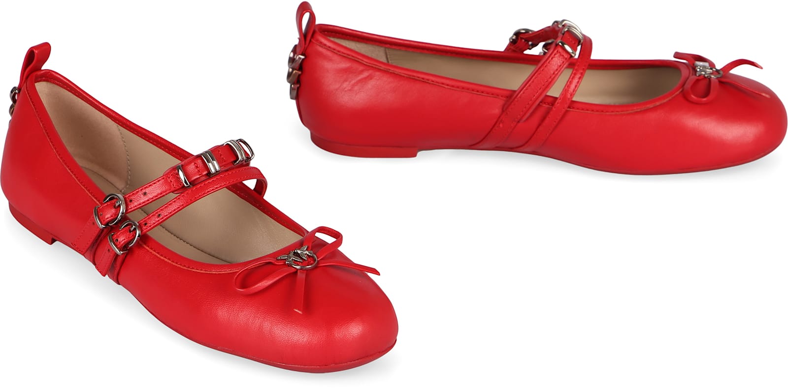 Shop Pinko Gioia Leather Ballet Flats In Red