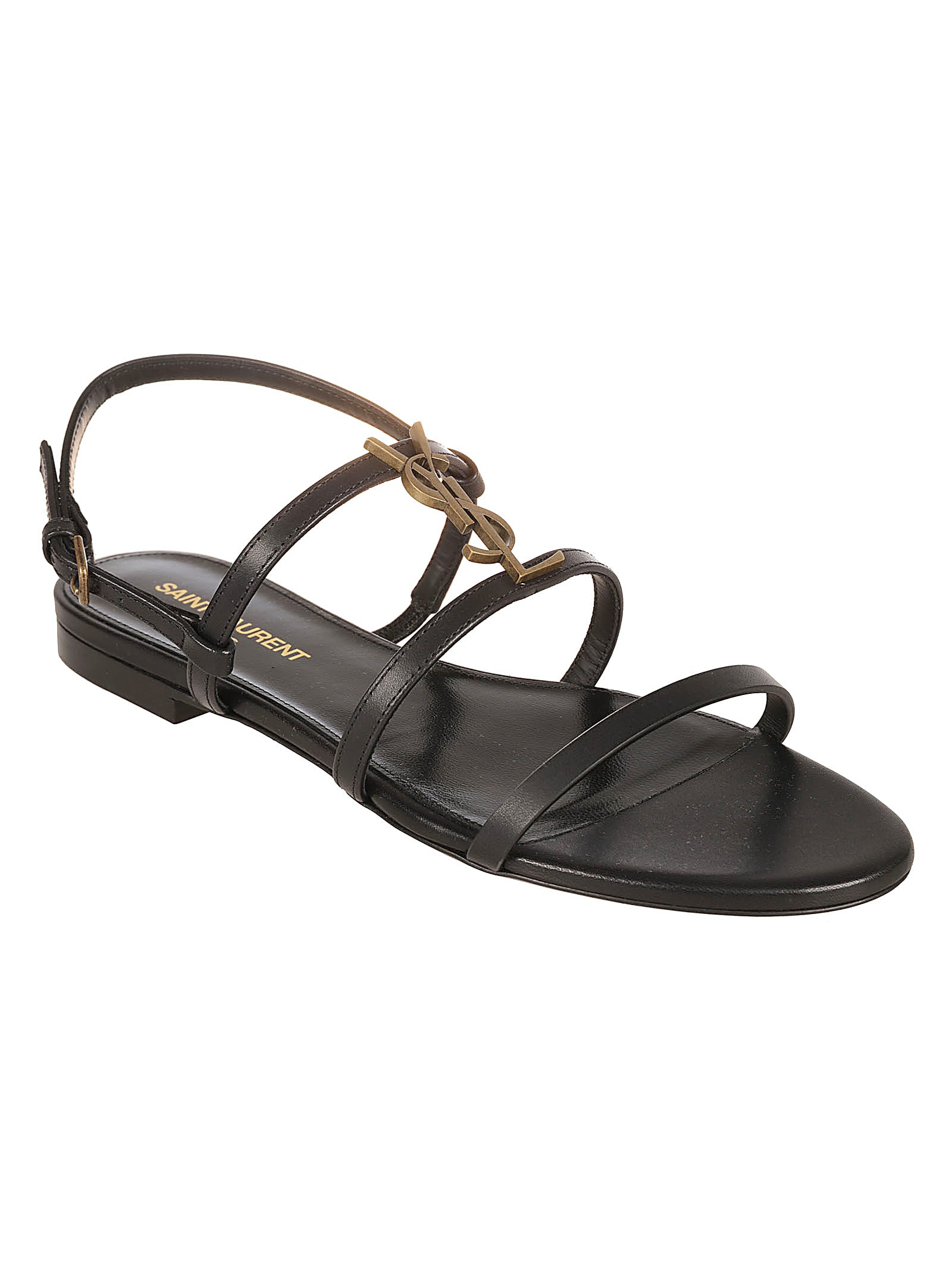 Shop Saint Laurent New Cassandra Flat Sandals In Black