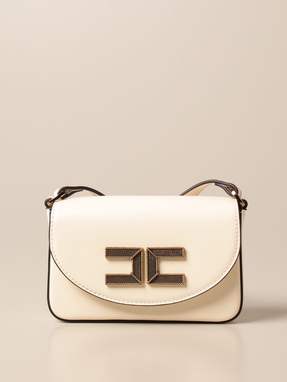 Elisabetta Franchi Celyn B. Bag In Synthetic Leather With Logo In Yellow Cream