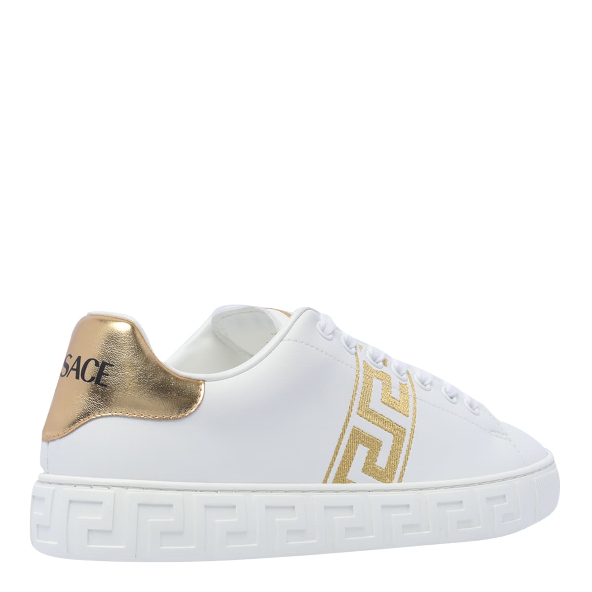 Shop Versace Greca Embroidered Sneakers In White