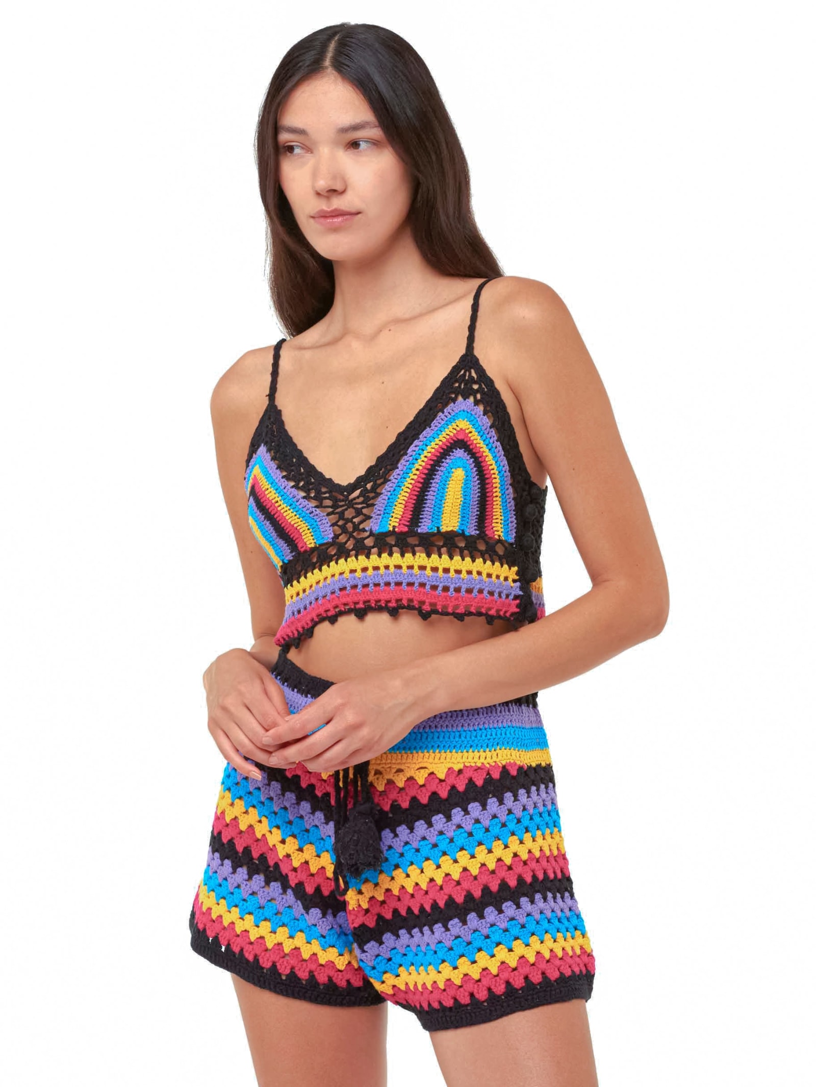 Shop Mc2 Saint Barth Multicolor Crochet Shorts In Black