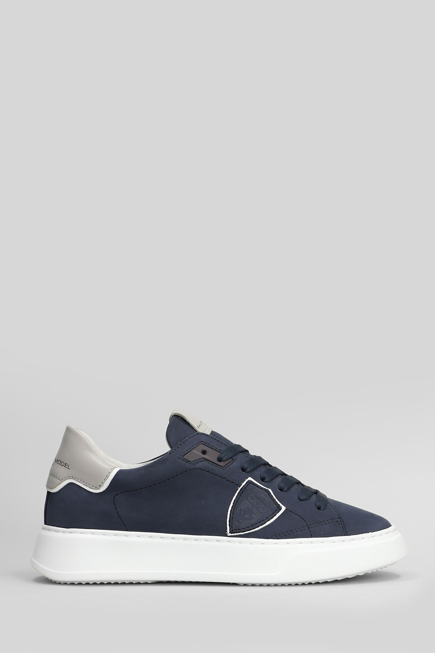 Philippe Model Temple Low Sneakers In Nubuk Blue Color In Blue