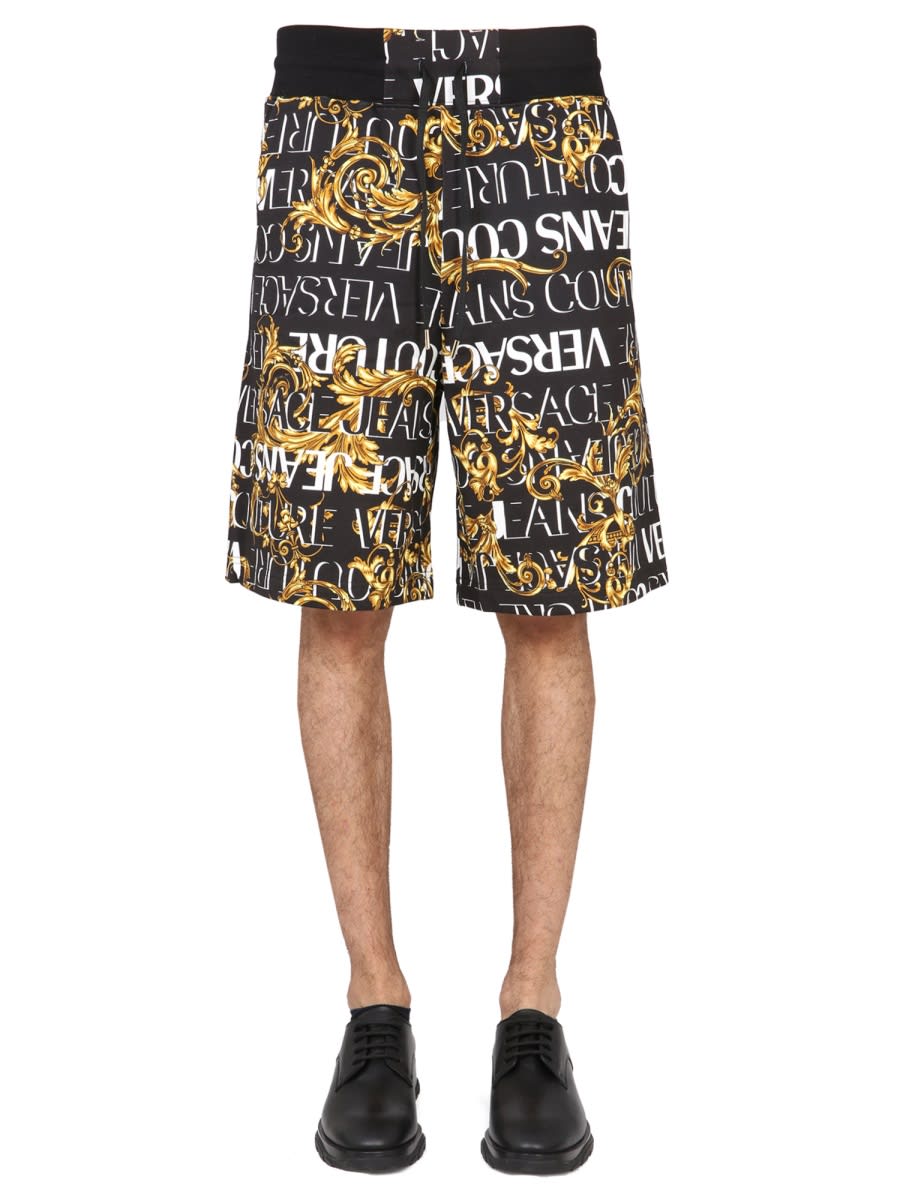 Shop Versace Jeans Couture Bermuda Shorts With Garland Print In Black
