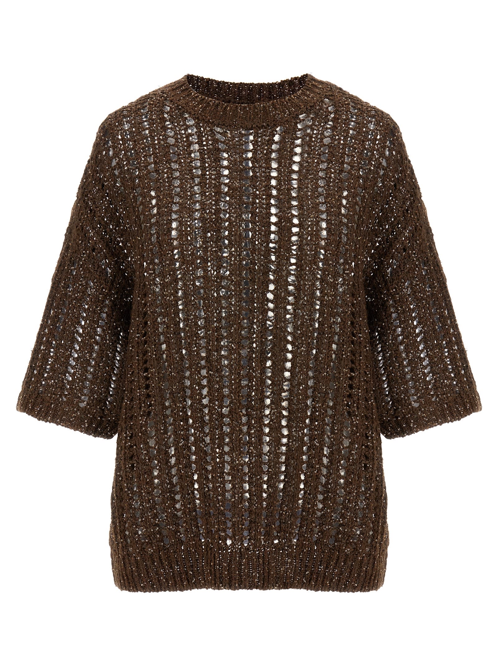 Brunello Cucinelli Sweater In Perforated Knit In Chocolate+marrone