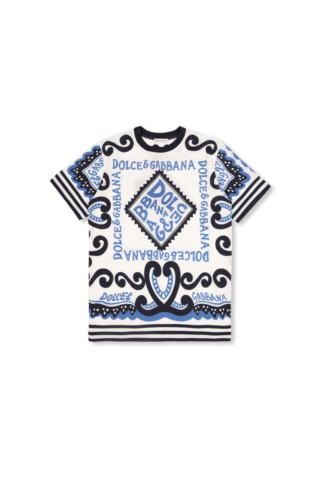 Shop Dolce & Gabbana Marina-printed Crewneck T-shirt In Xr Marina Azzurro