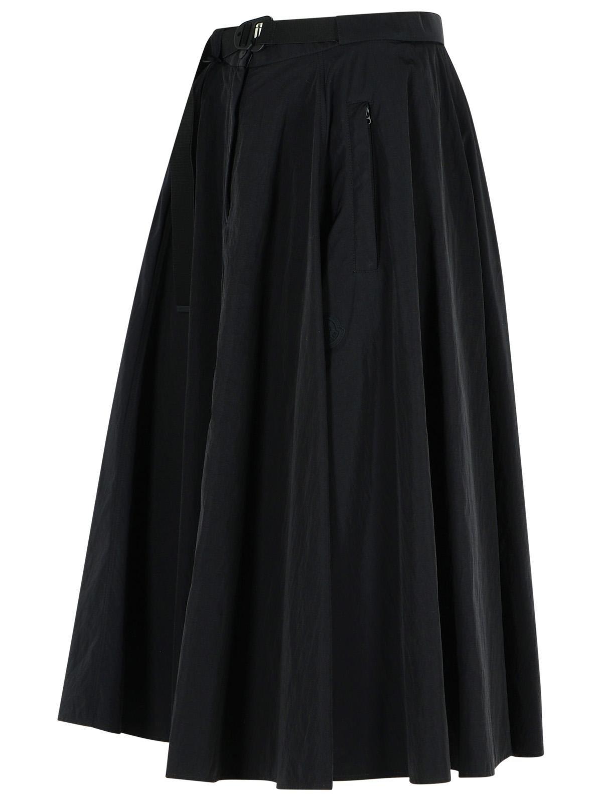 Moncler Flowing Black Maxi Skirt With Belted Waist In Black