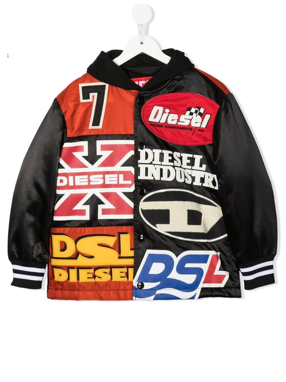 Diesel Kids Black Bomber Jacket With Mix Of Logos