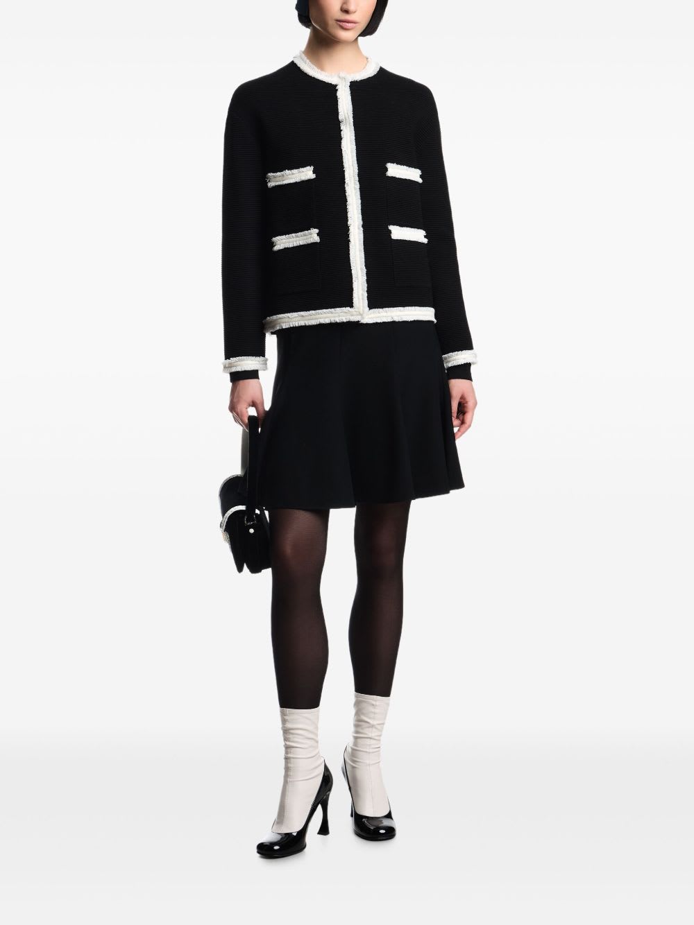 Emporio Armani Ottoman Fabric Jacket With Fringe Trims In Black