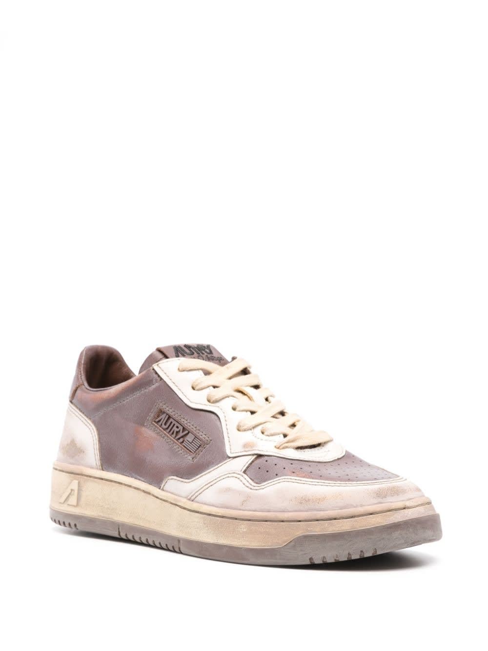 Shop Autry Mud And White Leather Medalist Low Super Vintage Sneakers In Brown