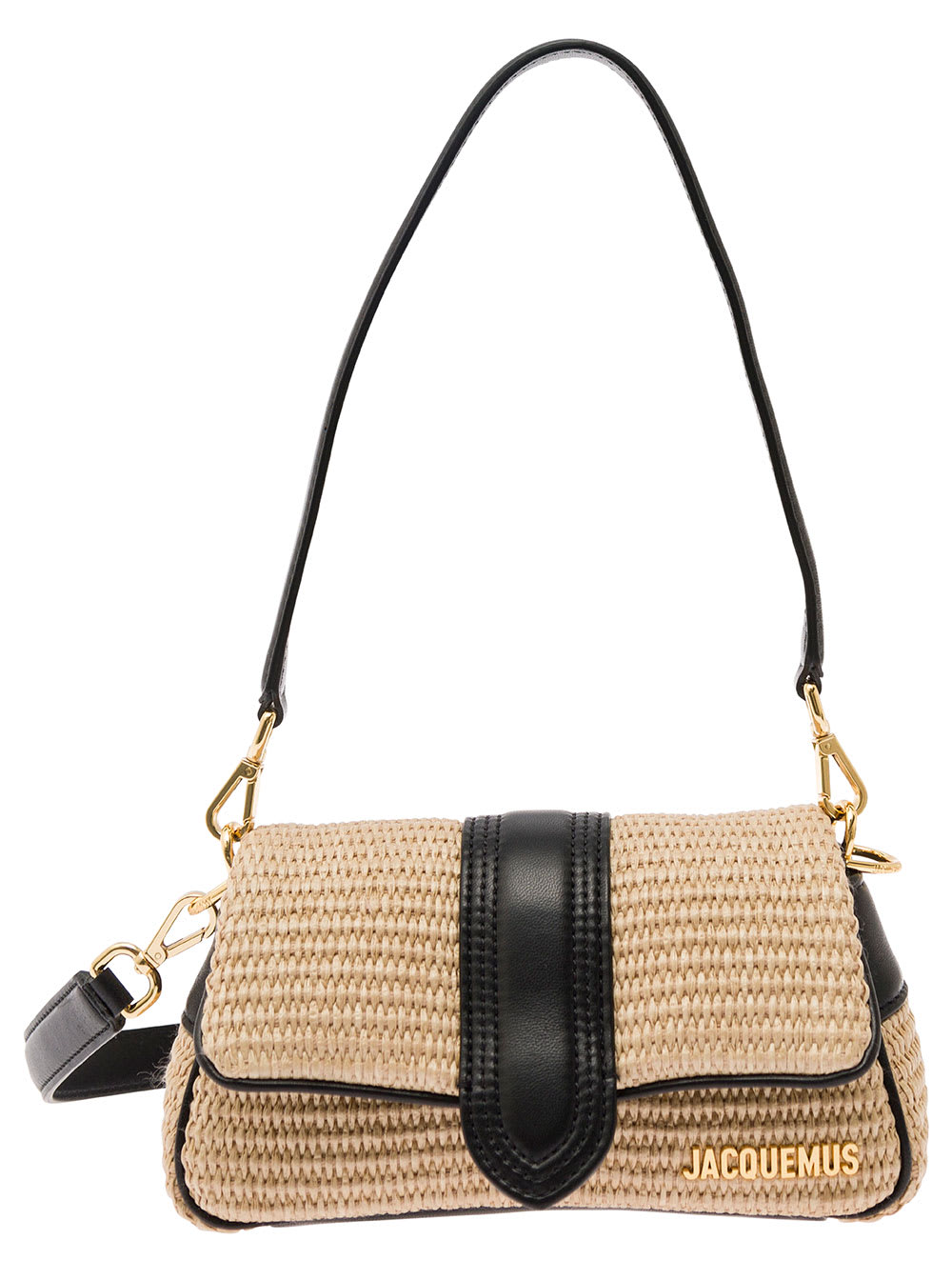 JACQUEMUS LE PETIT BAMBIMOU BEIGE SHOULDER BAG WITH LOGO LETTERING IN COTTON AND LEATHER WOMAN