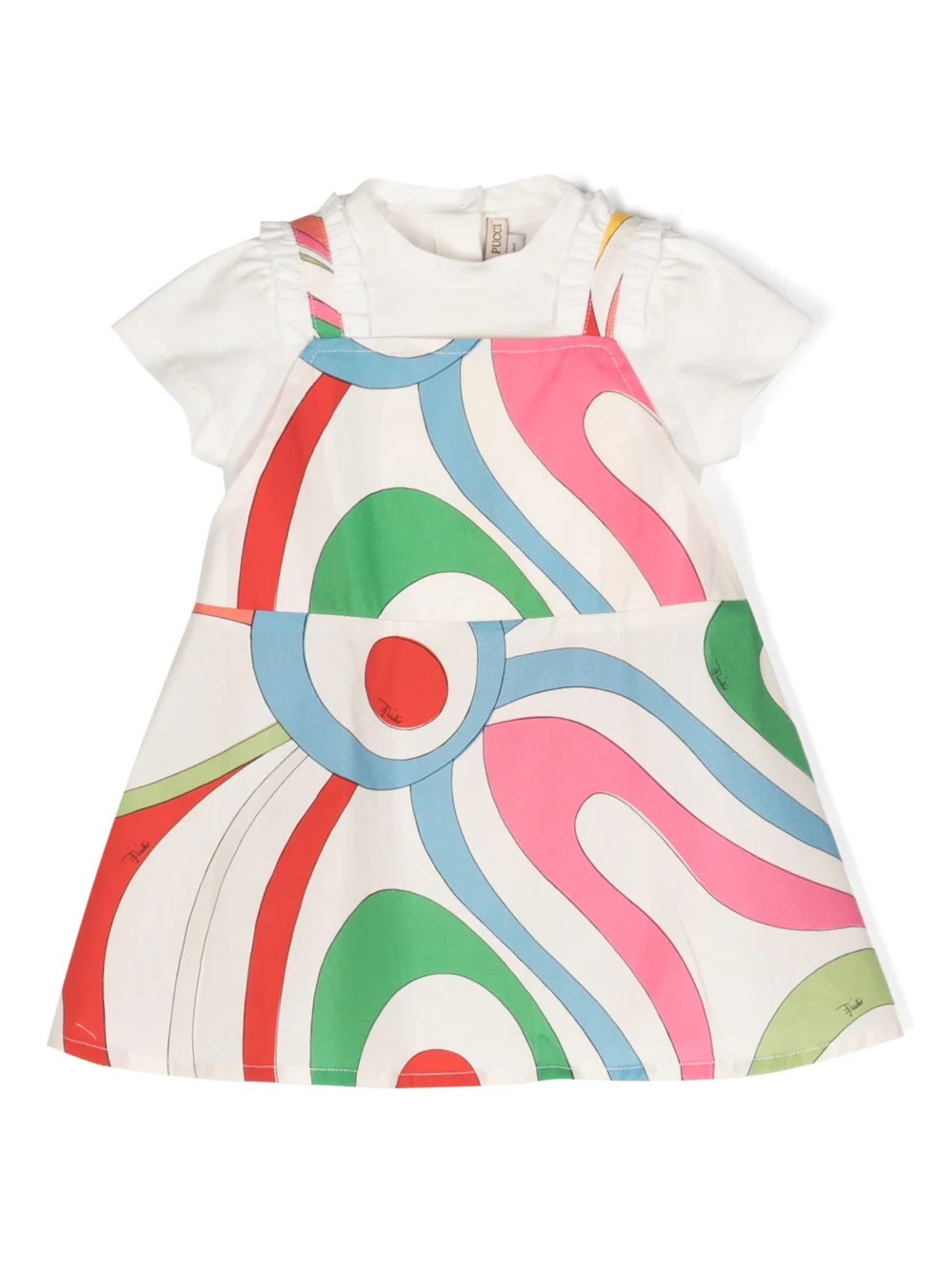 Emilio Pucci Babies' White Short-sleeved Dress With Marble Print In Multicolore