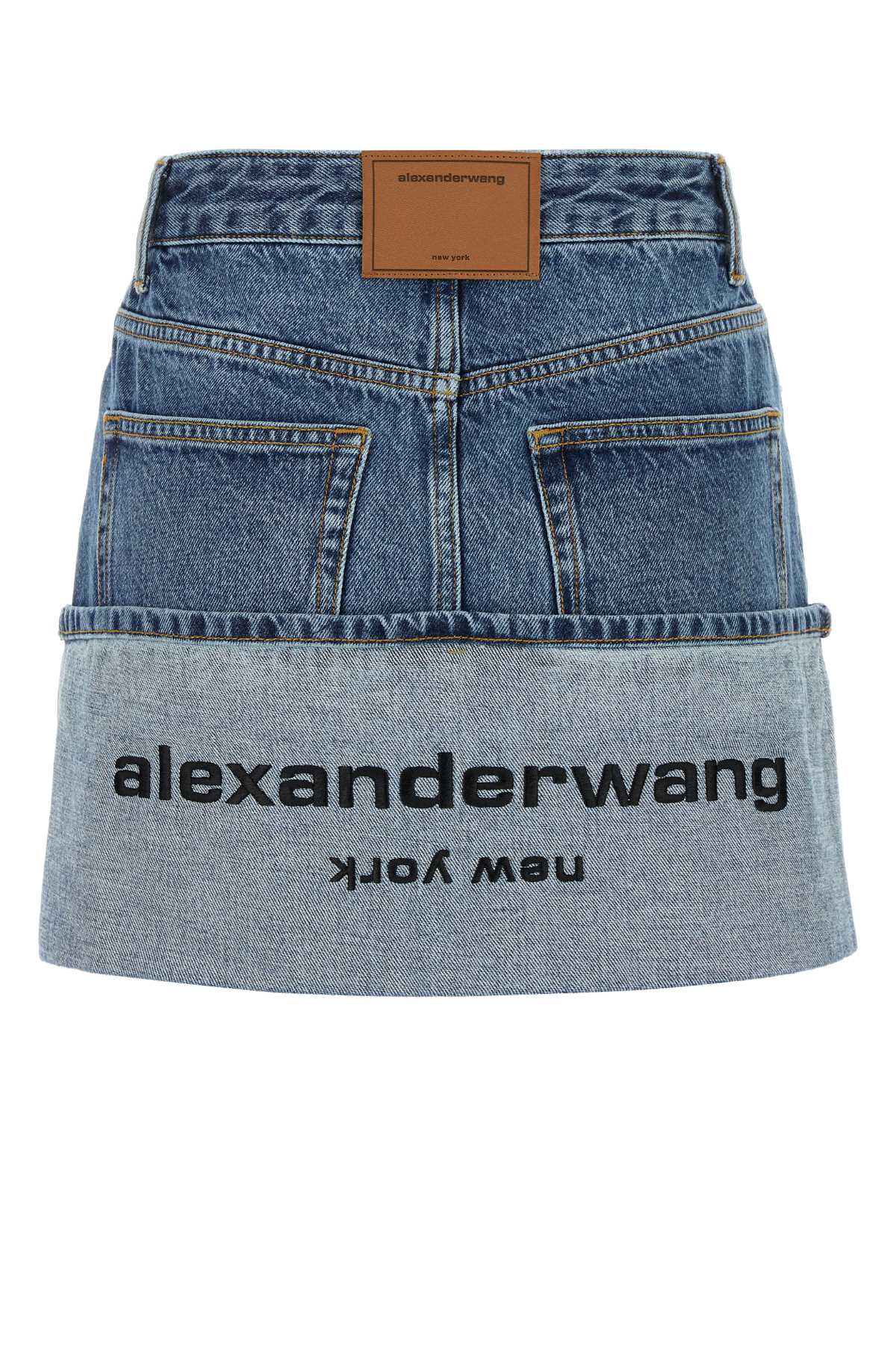 Alexander Wang Light Blue Denim Mini Skirt With Flap In Blue