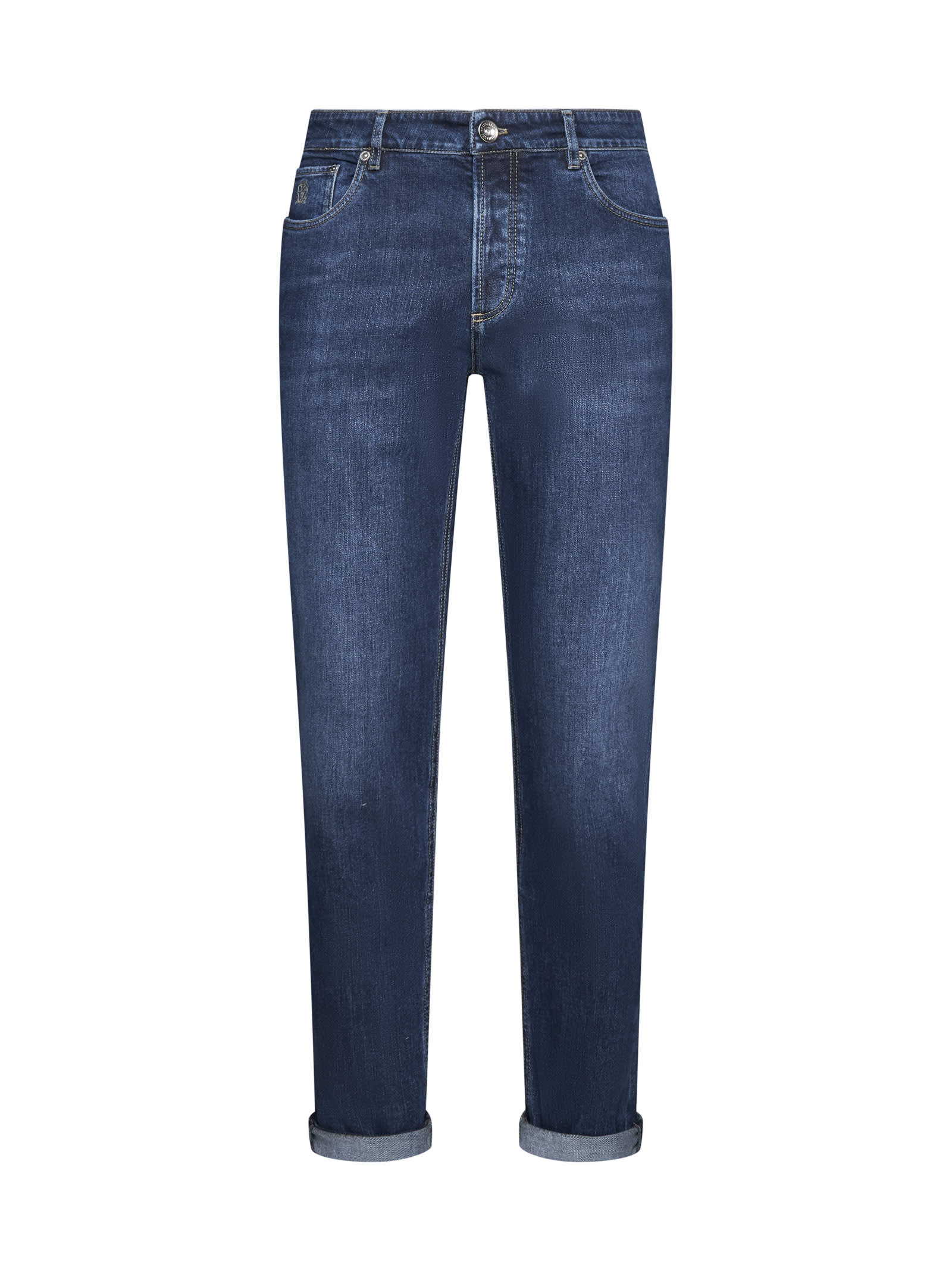 Brunello Cucinelli Five Pocket Leisure Fit Trousers In Lightweight Denim In Dark Denim