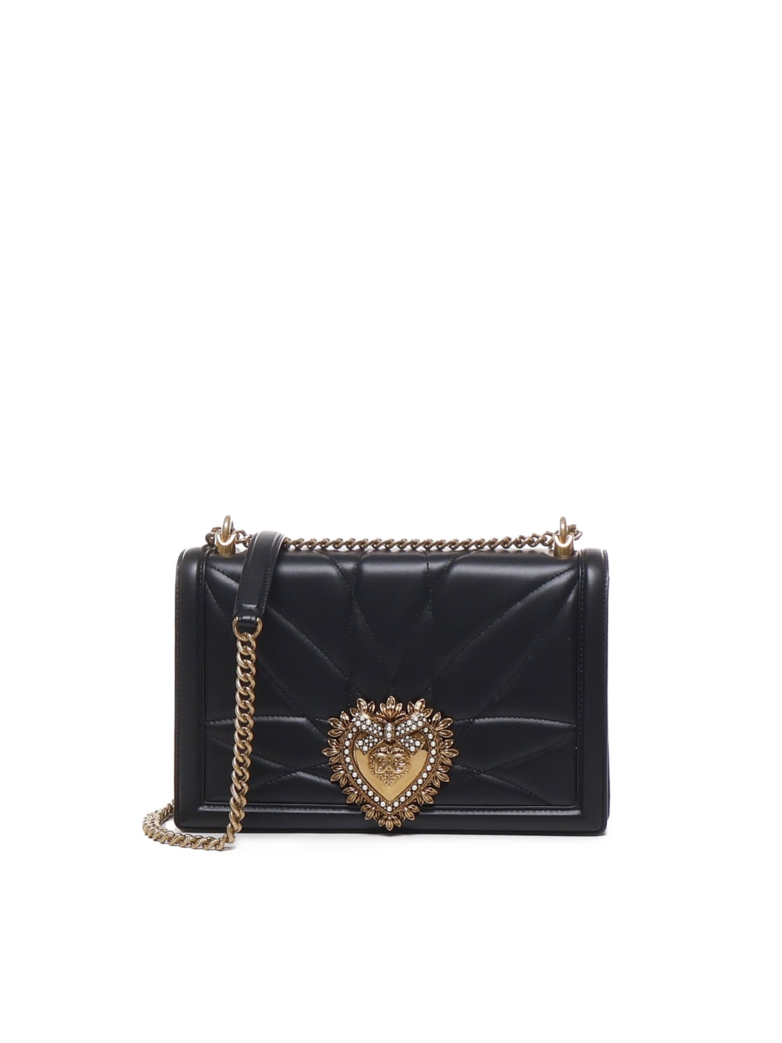 Shop Dolce & Gabbana Devotion Bag In Quilted Calfskin In Black