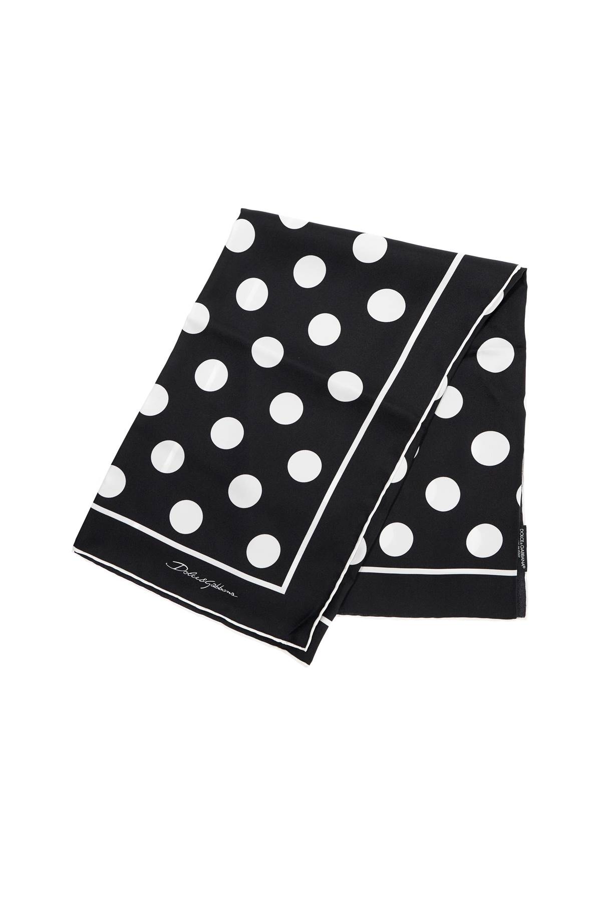 Shop Dolce & Gabbana Silk Twill Scarf In Eight In Pois Fdo.nero (white)