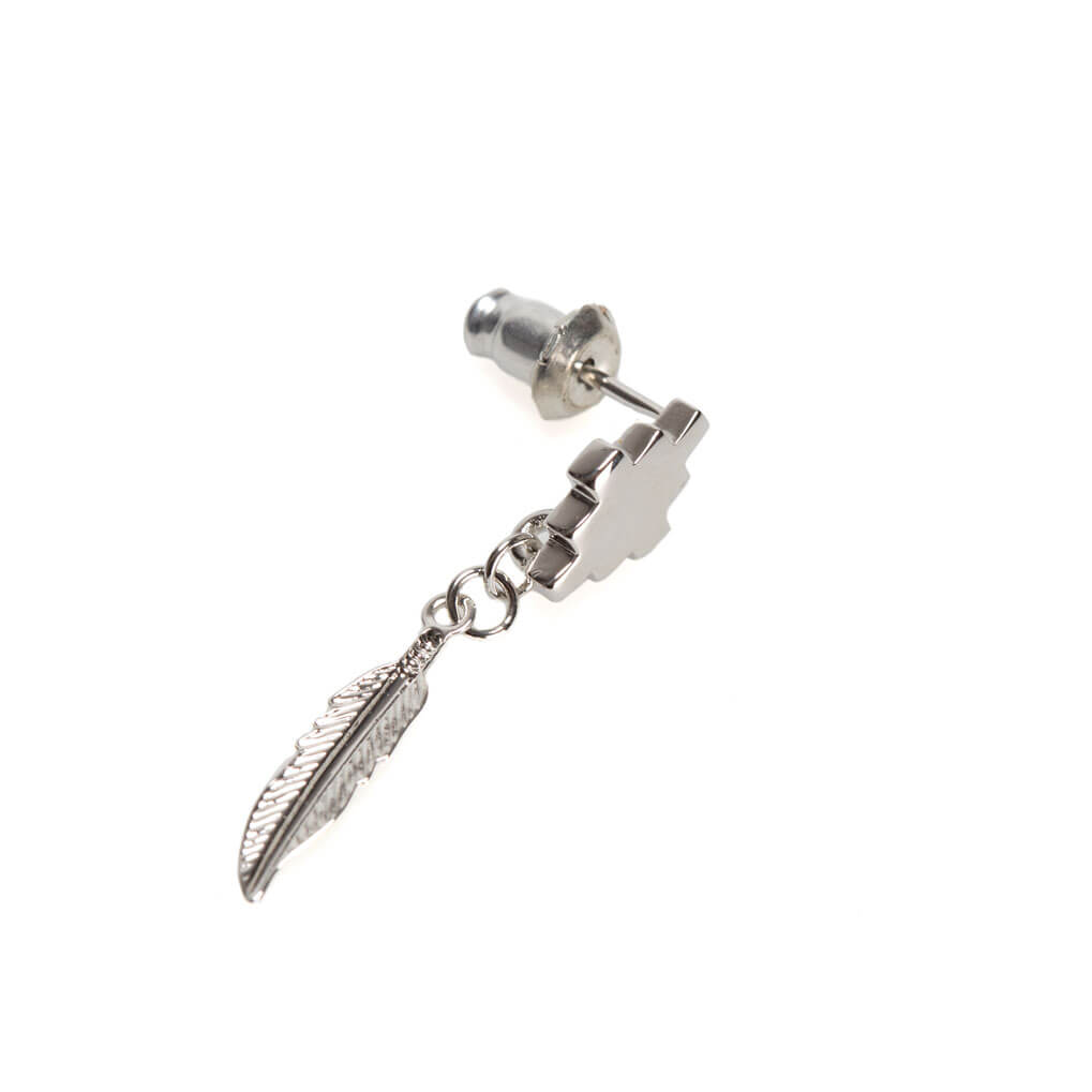 Shop Marcelo Burlon County Of Milan Cross Feather Earring In Silver