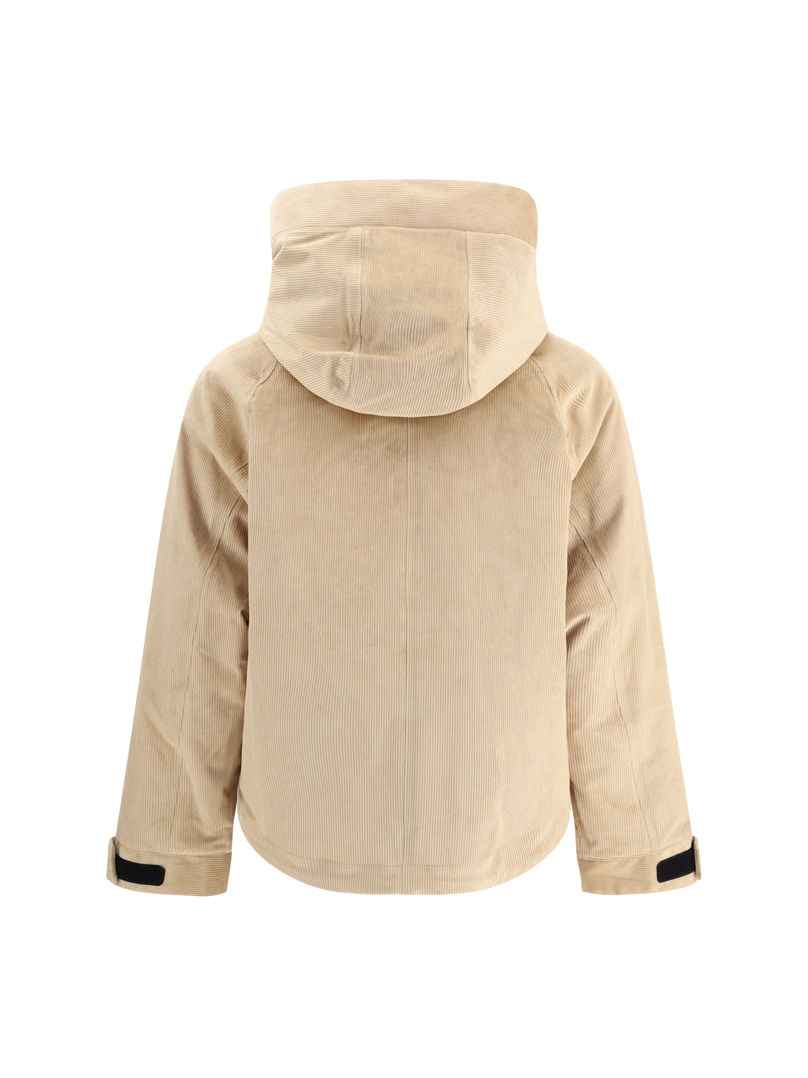 Woolrich Hooded Corduroy Jacket Adjustable Cuffs In Neutral