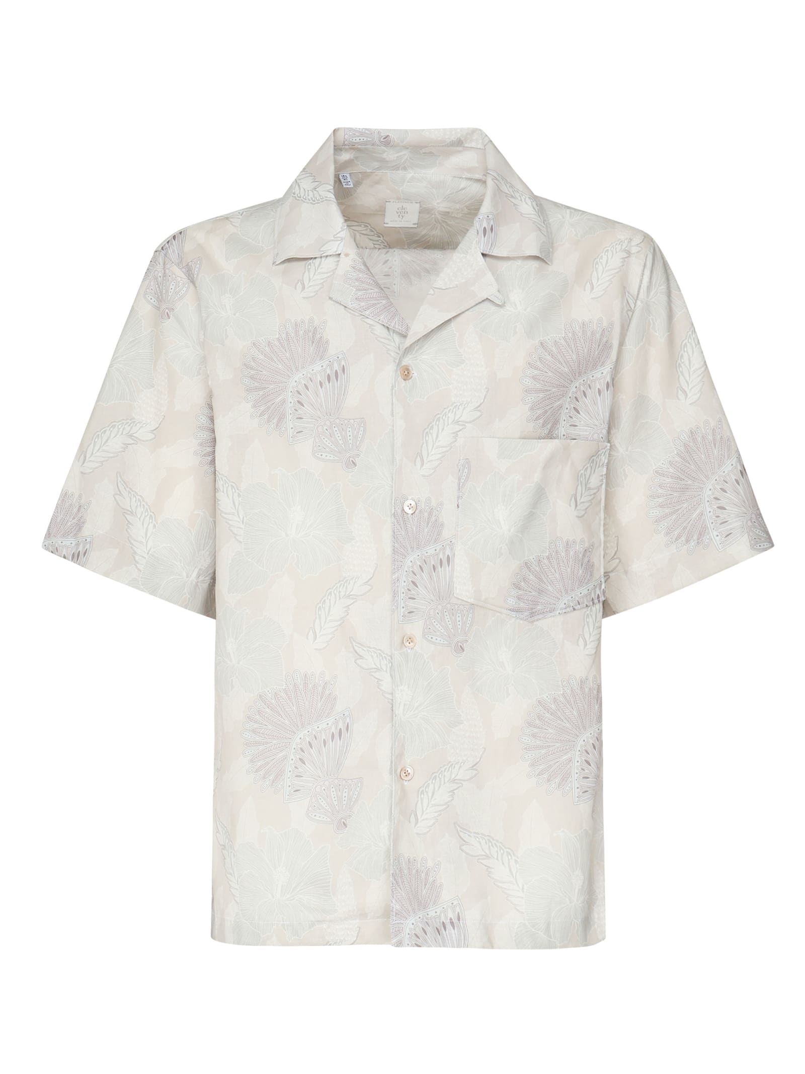 Eleventy Mens Sabbia E Malva Flower-print Camp-collar Linen And Cotton Shirt In Sand