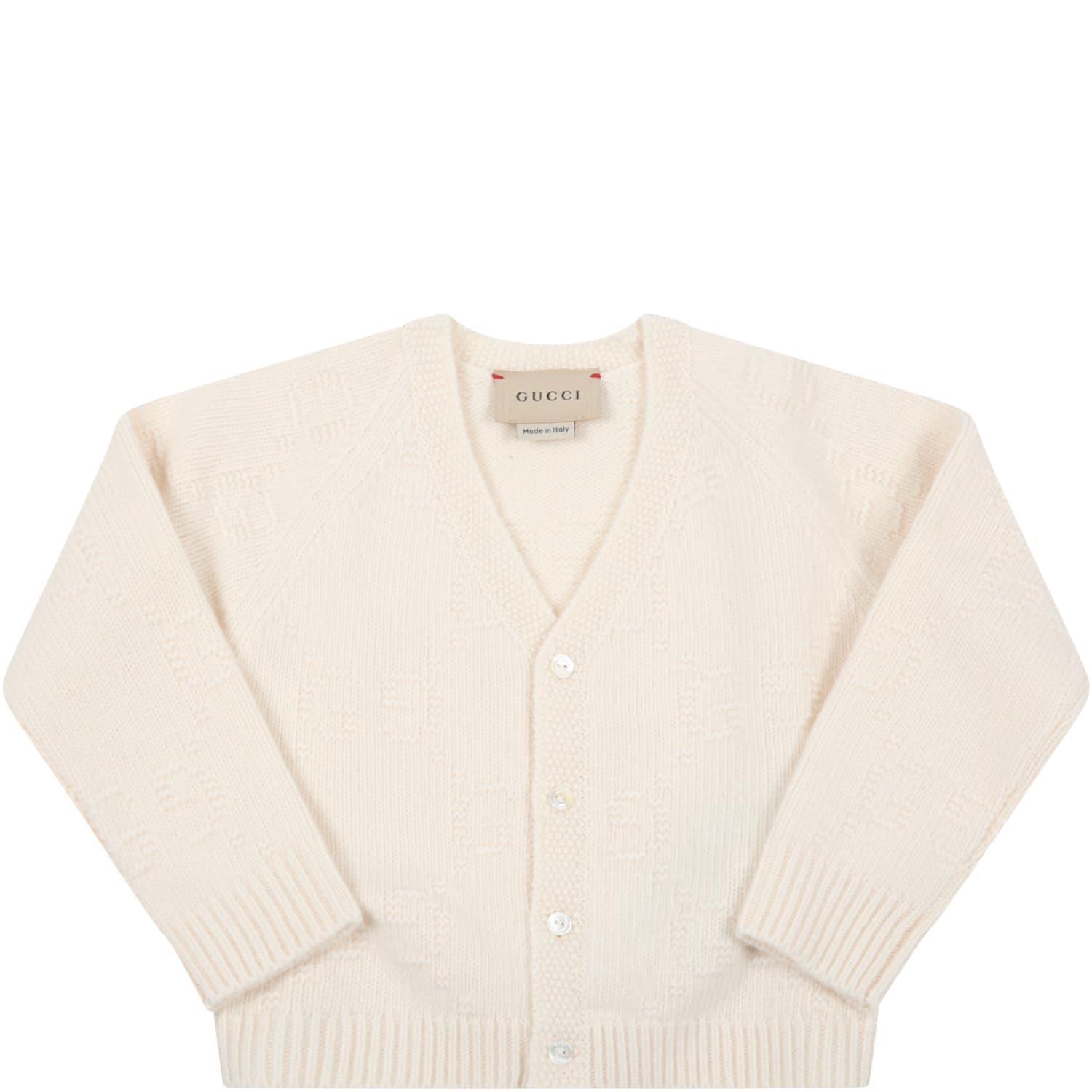 Gucci White Cardigan For Baby With Gg Motif