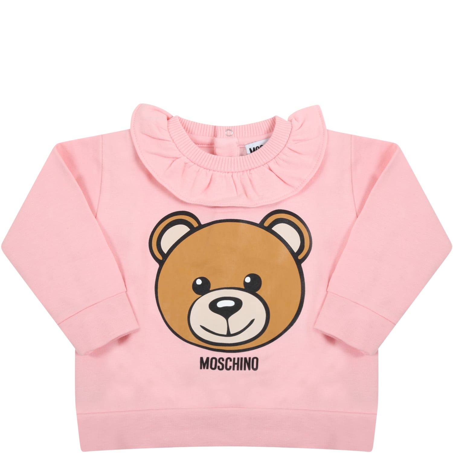 Moschino Pink Sweatshirt For Baby Girl With Teddy Bear