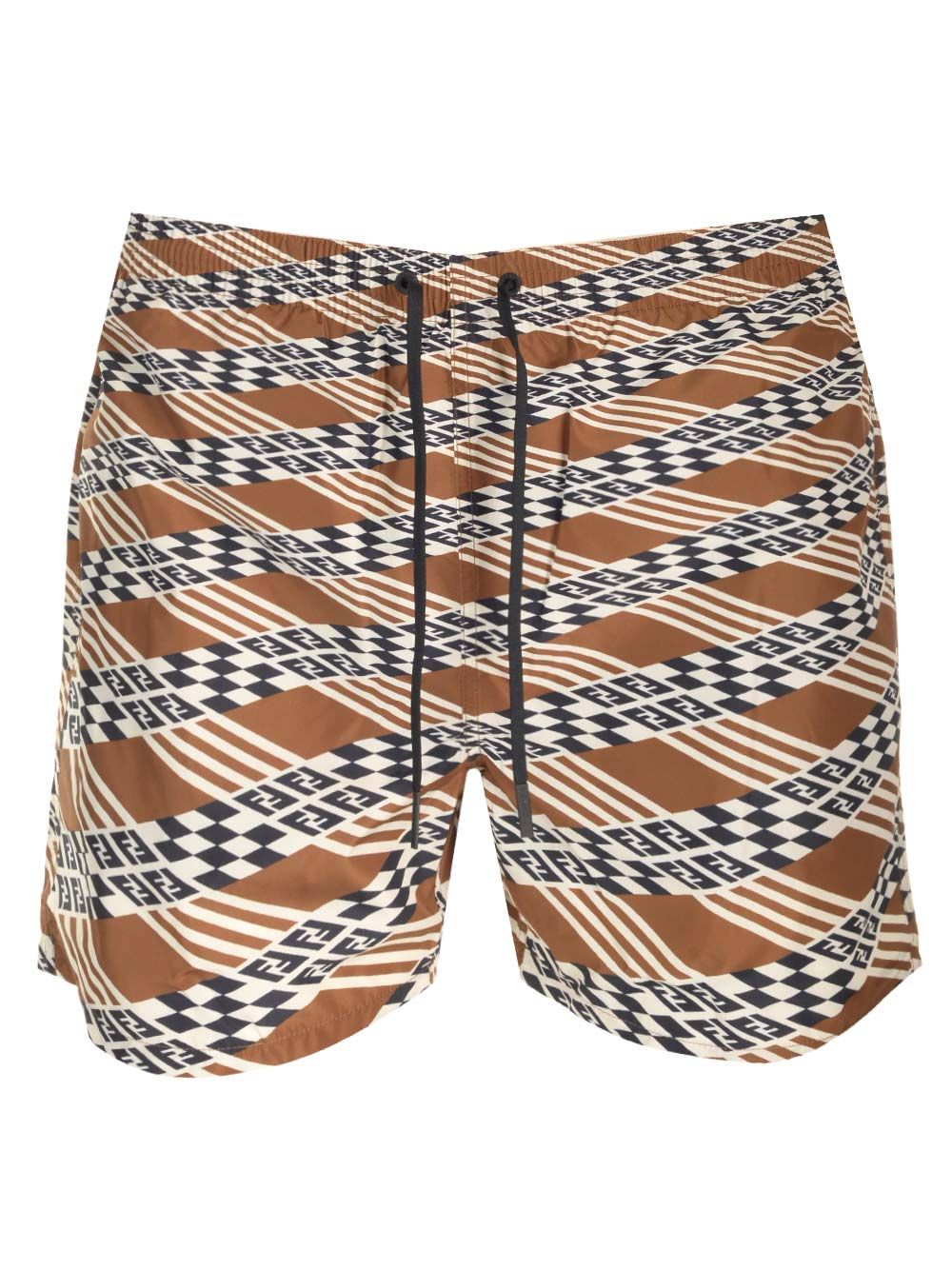 Shop Fendi Swim Boxer In Brown