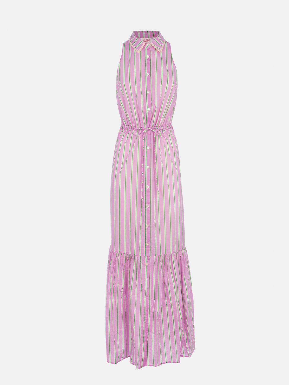 Shop Mc2 Saint Barth Woman Halterneck Dress With Striped Print In Pink